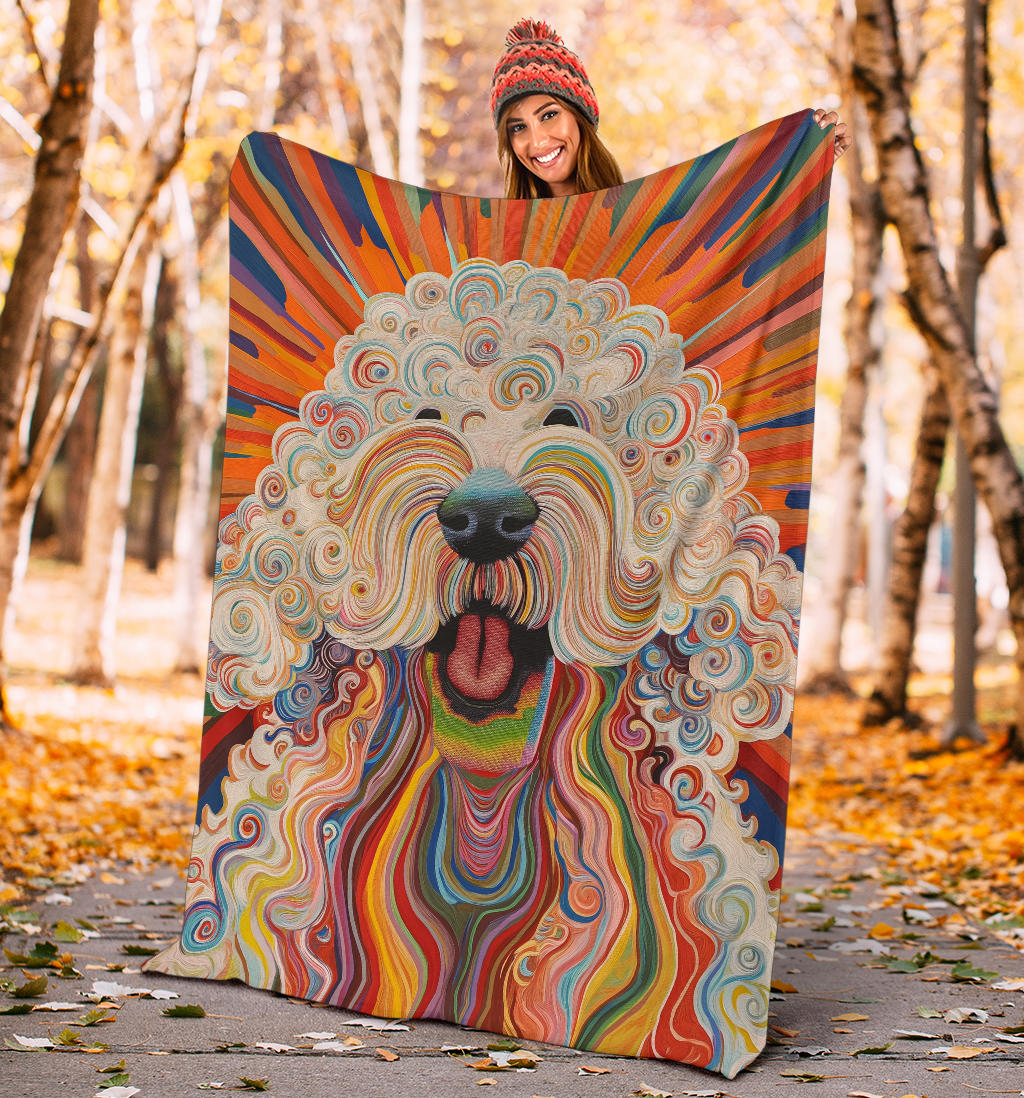 Komondor Dog Blanket, Trippy Psychedelics Komondor Dog Fleece Blanket, Komondor Dog Throw Blanket, Komondor Dog Gifts