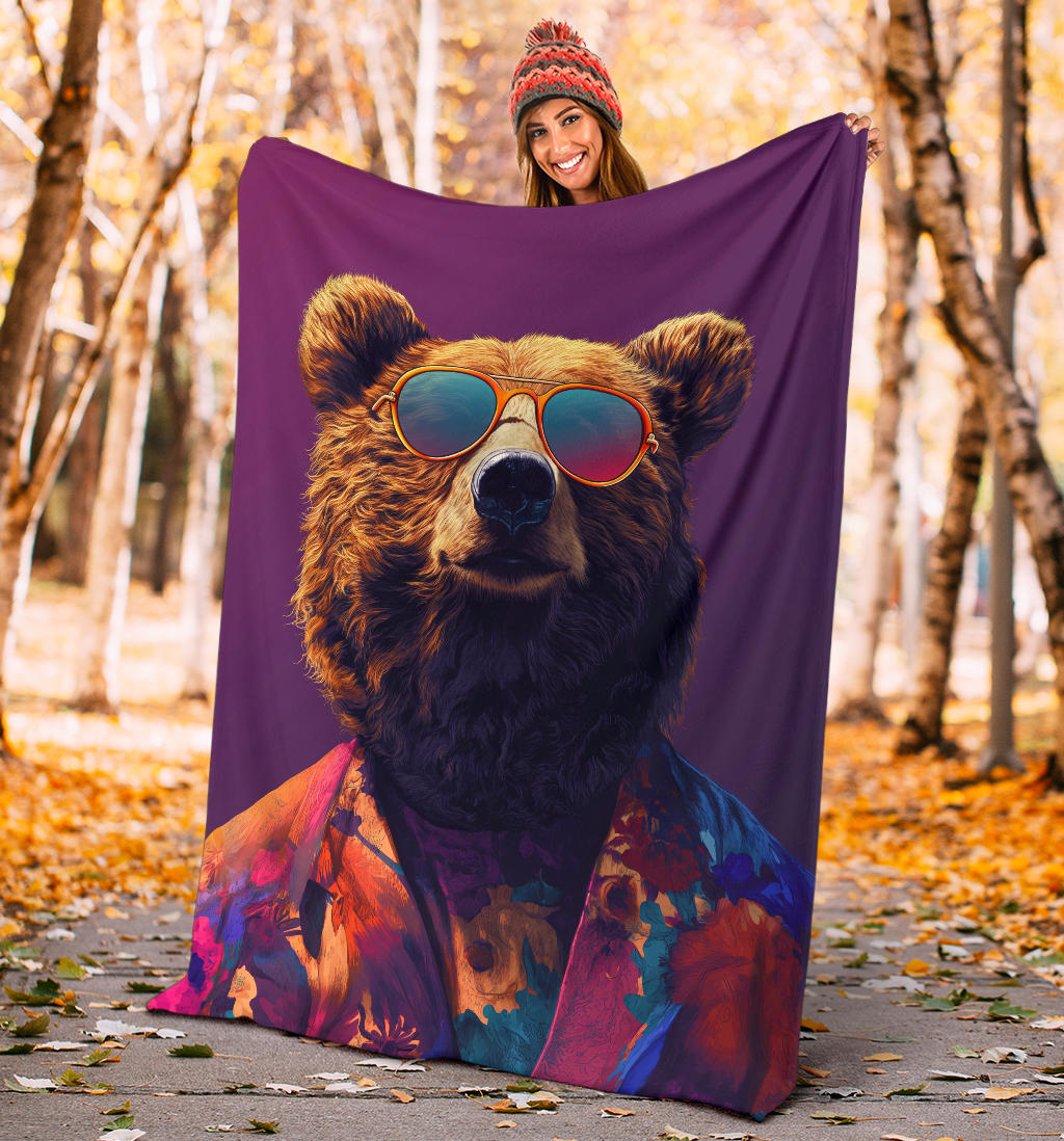 Bear Blanket, Trippy Psychedelics Bear Fleece Blanket, Bear Throw Blanket, Bear Gifts