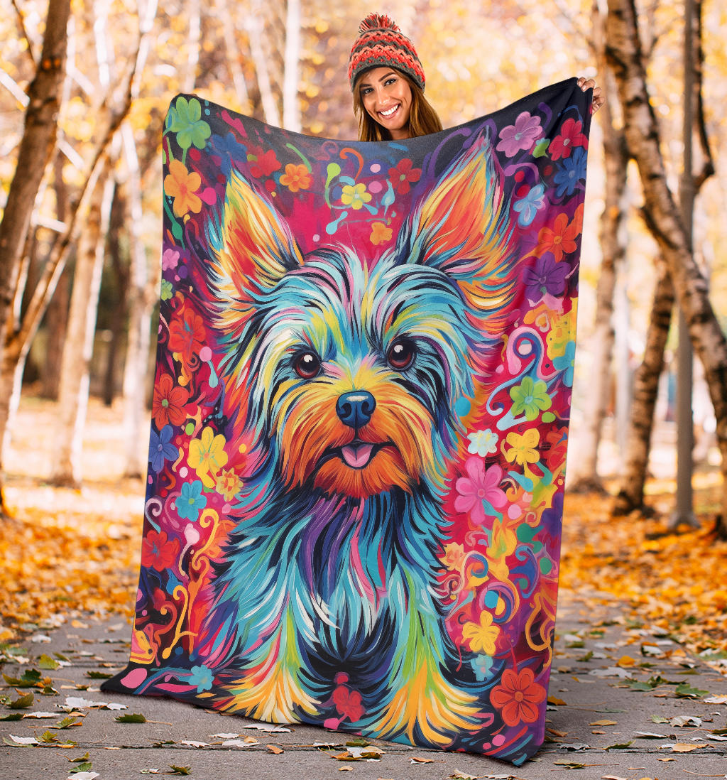 Trippy Psychedelics Yorkshire Terrier Blanket, Yorkshire Terrier Throw Blanket, Yorkshire Terrier Fleece Blanket, Yorkshire Terrier Gifts