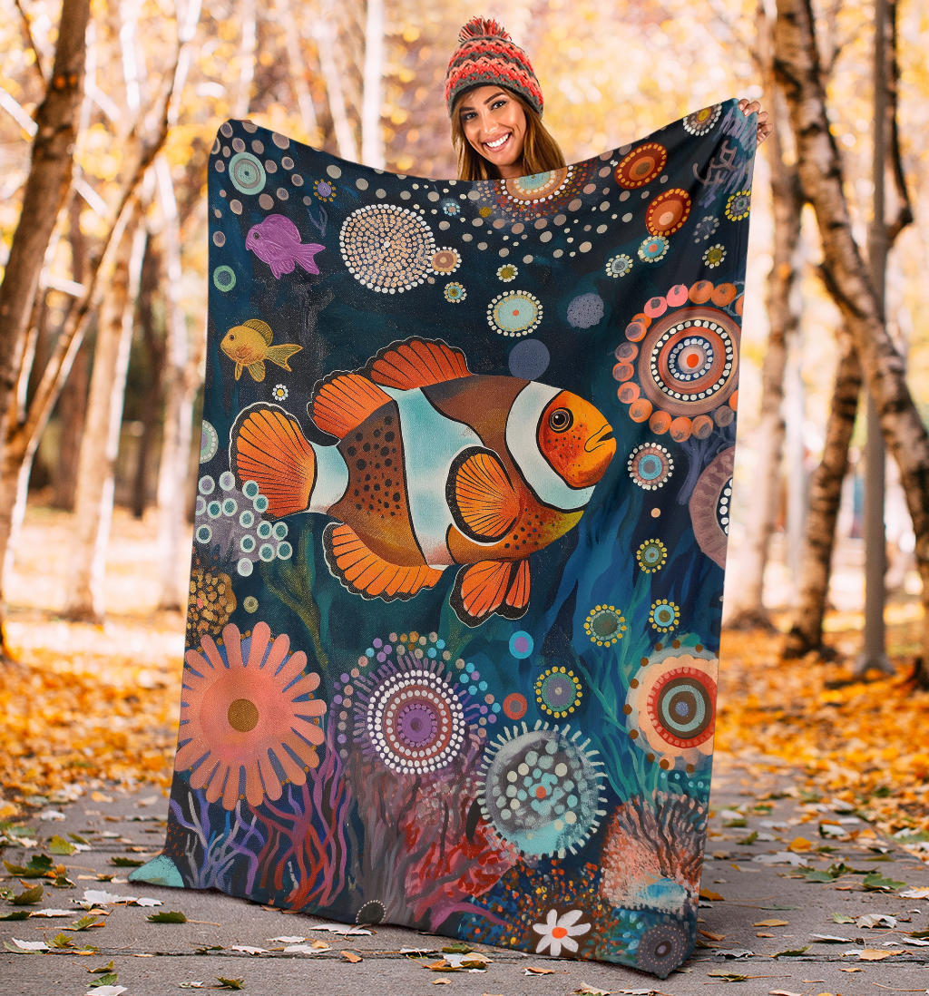 Clownfish Blanket, Trippy Psychedelics Clownfish Fleece Blanket, Clownfish Throw Blanket, Clownfish Gifts