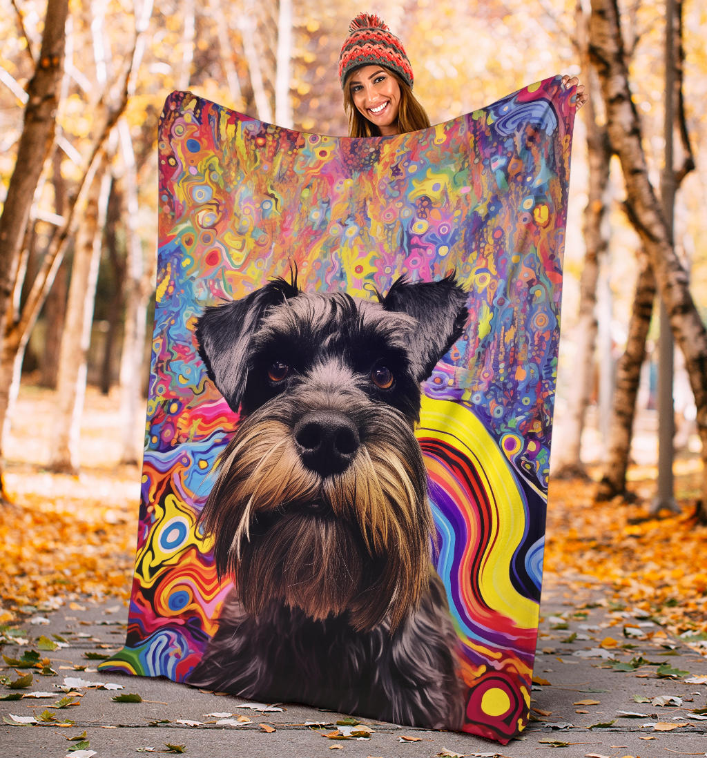 Miniature Schnauzer Blanket, Miniature Schnauzer Dog Trippy Psychedelics Blanket, Miniature Schnauzer Gifts, Miniature Schnauzer Throw Blanket