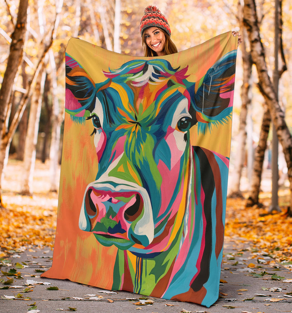 Cow Blanket, Trippy Psychedelics Cow Fleece Blanket, Cow Throw Blanket, Cow Gifts