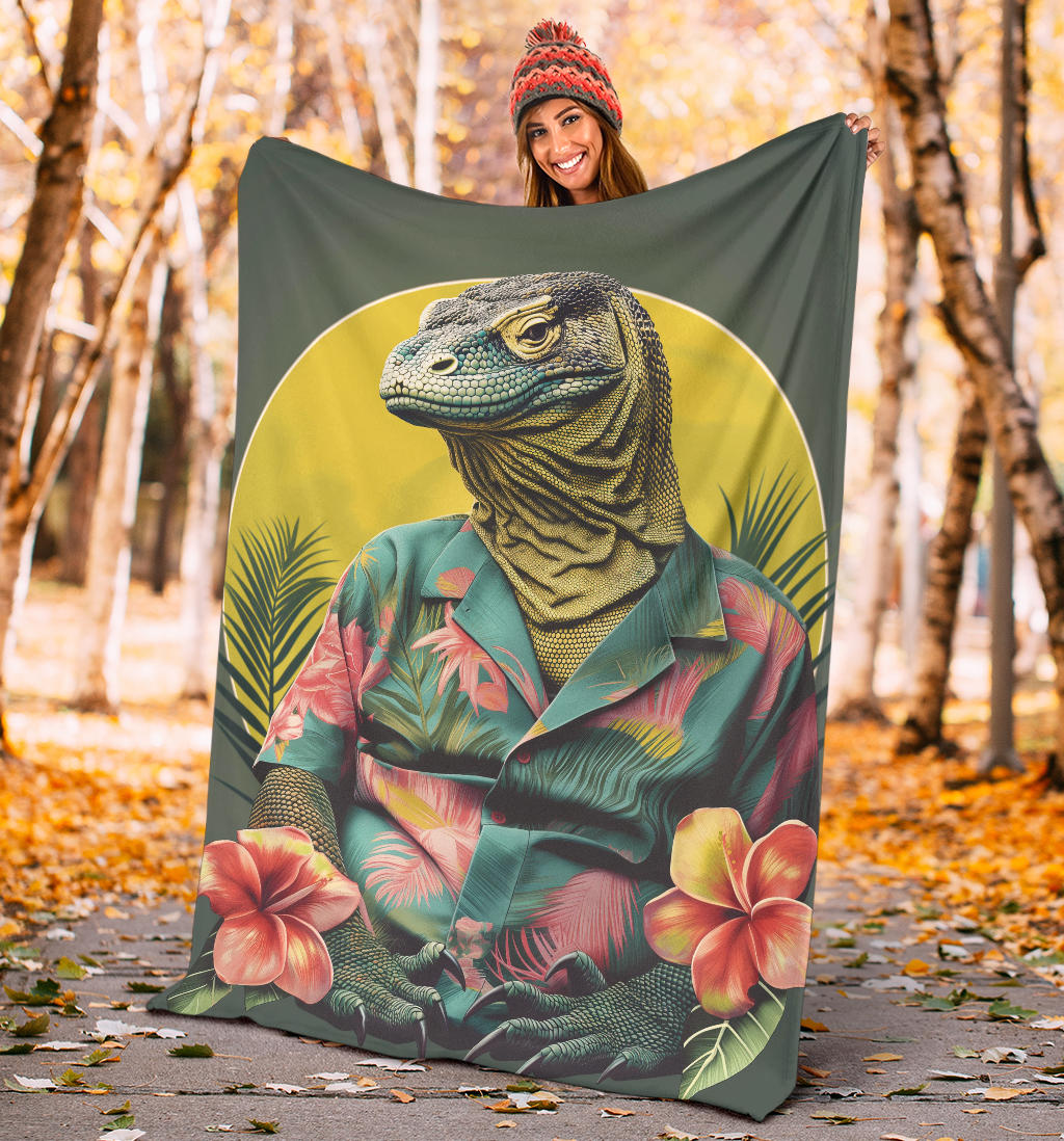 Komodo Dragon Blanket, Trippy Psychedelics Komodo Dragon Fleece Blanket, Komodo Dragon Throw Blanket, Komodo Dragon Gifts