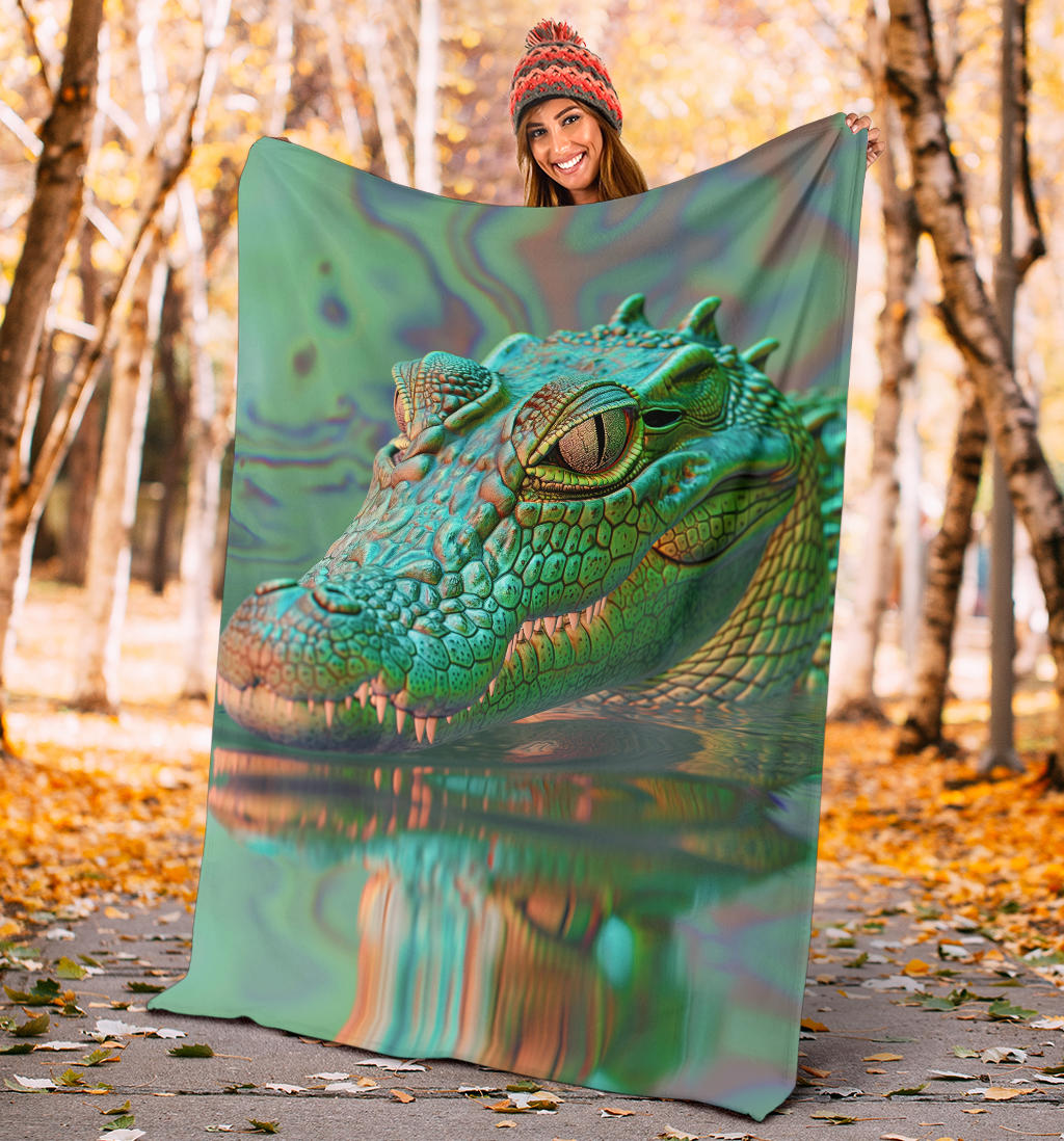 Crocodile Blanket, Trippy Psychedelics Crocodile Fleece Blanket, Crocodile Throw Blanket, Crocodile Gifts