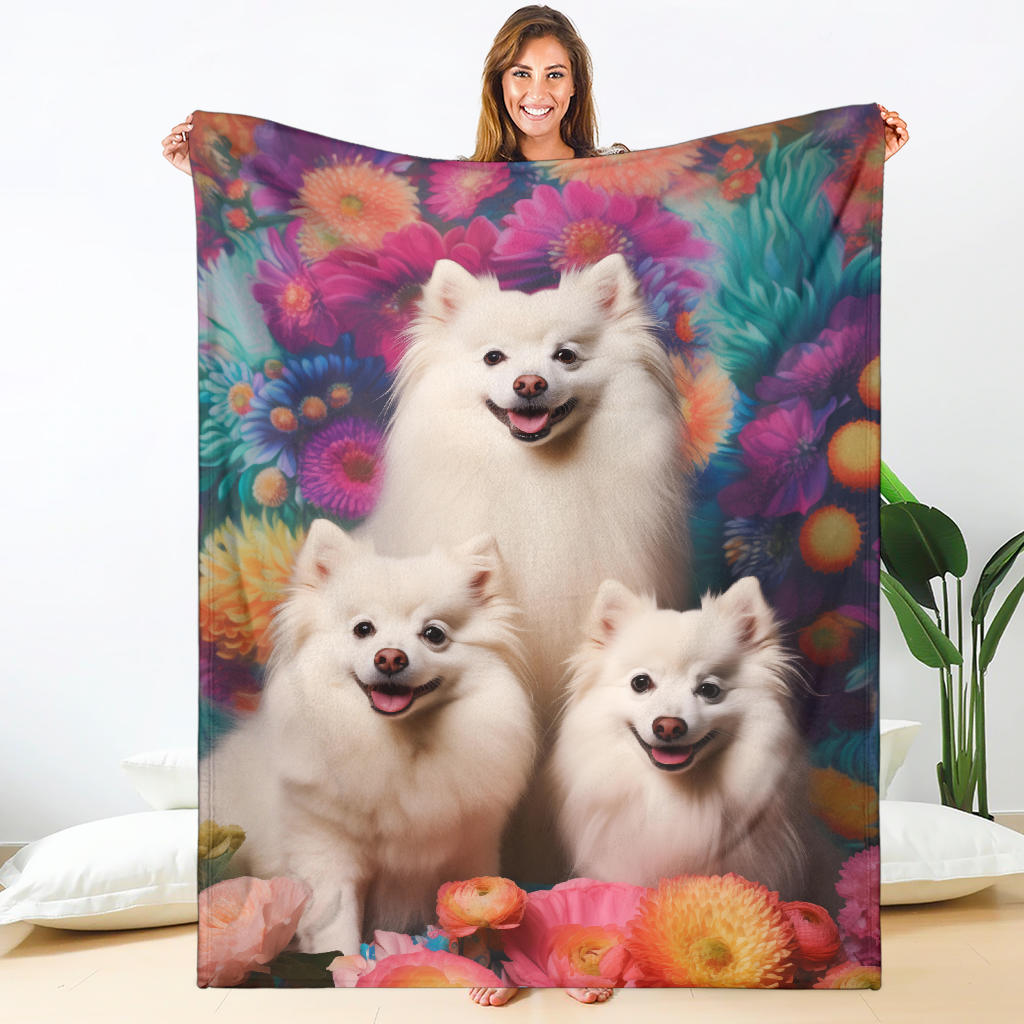 American Eskimo Blanket, Trippy Psychedelics American Eskimo Fleece Blanket, American Eskimo Throw Blanket, American Eskimo Gifts