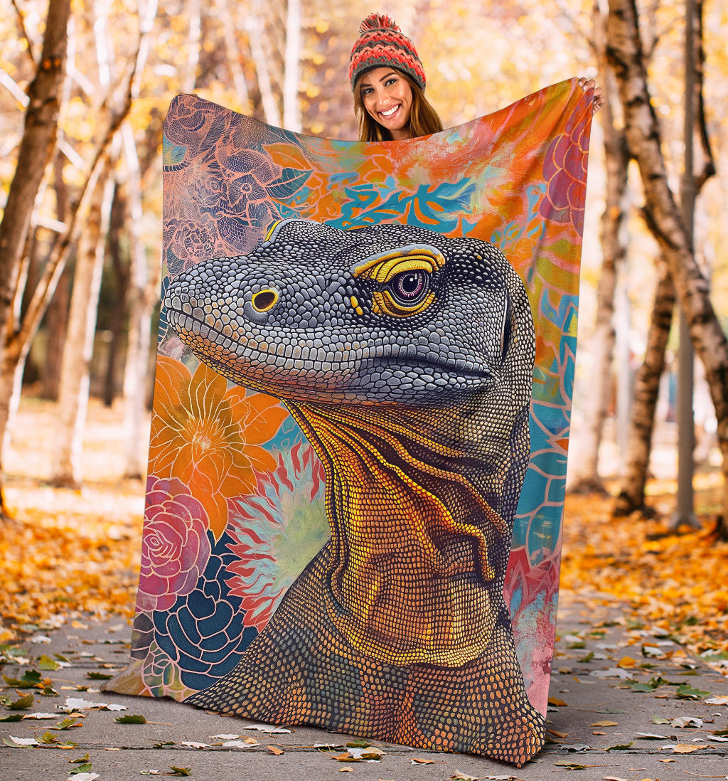 Komodo Dragon Blanket, Trippy Psychedelics Komodo Dragon Fleece Blanket, Komodo Dragon Throw Blanket, Komodo Dragon Gifts