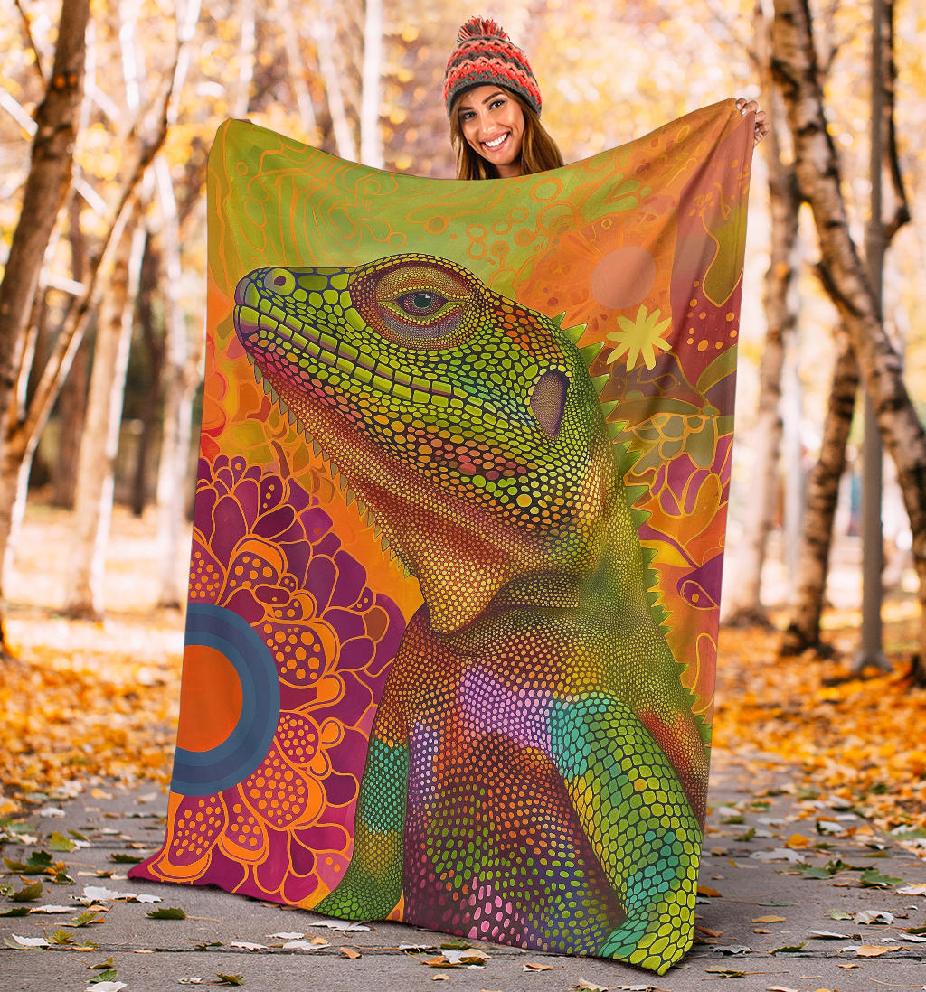 Lizard Blanket, Trippy Psychedelics Lizard Fleece Blanket, Lizard Throw Blanket, Lizard Gifts