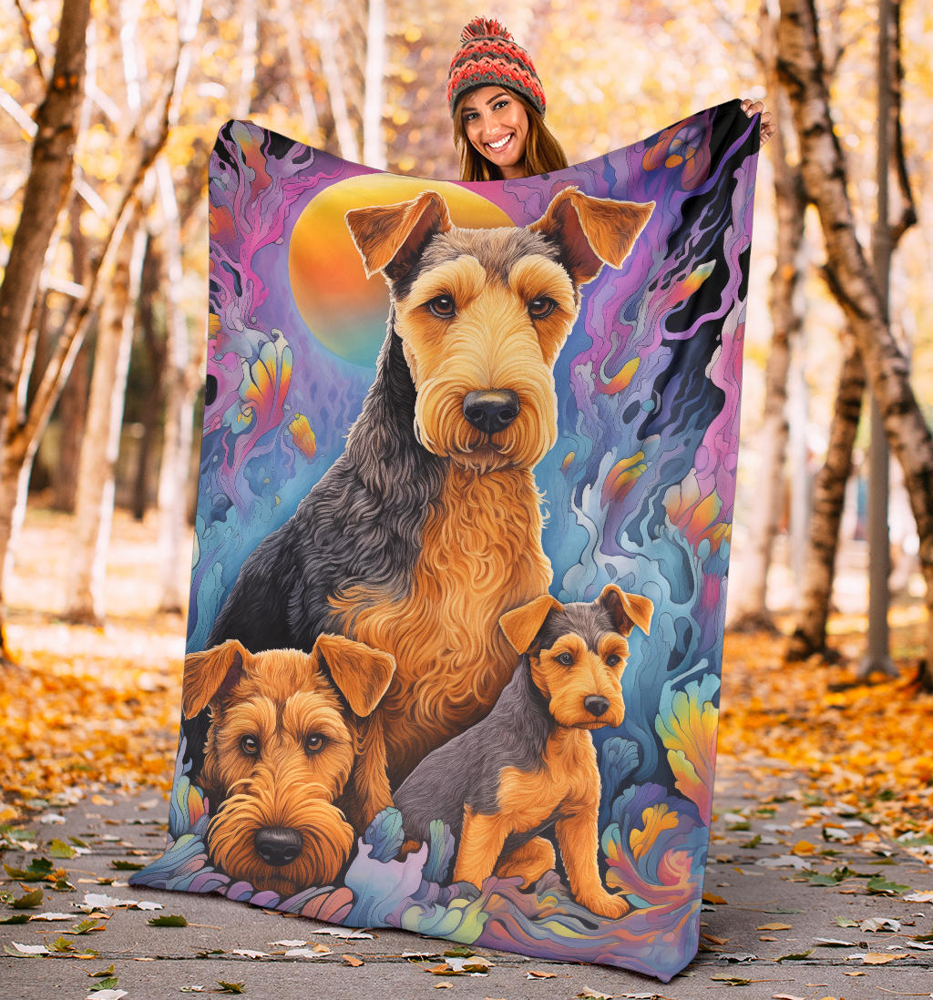 Welsh Terrier Blanket, Trippy Psychedelics Welsh Terrier Fleece Blanket, Welsh Terrier Throw Blanket, Welsh Terrier Gifts