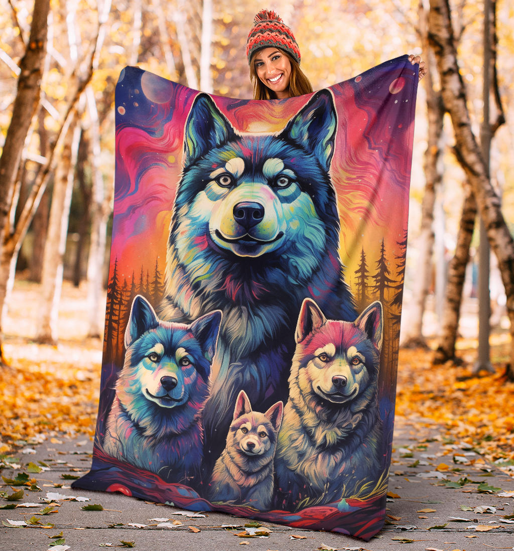 Norwegian Elkhound Blanket, Trippy Psychedelics Norwegian Elkhound Fleece Blanket, Norwegian Elkhound Throw Blanket, Norwegian Elkhound Gifts