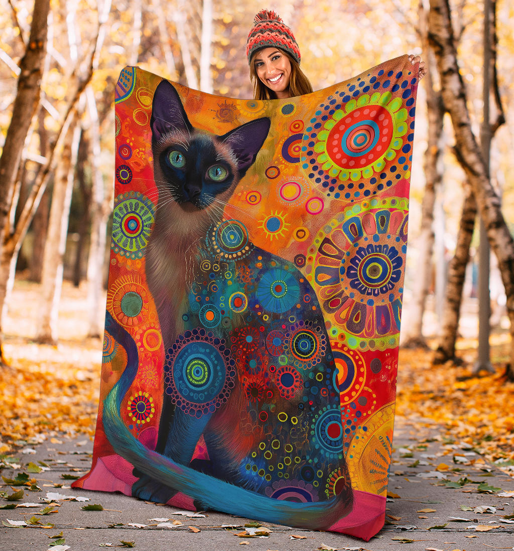 Burmese cat Blanket, Trippy Psychedelics Burmese cat Fleece Blanket, Burmese cat Throw Blanket, Burmese cat Gifts