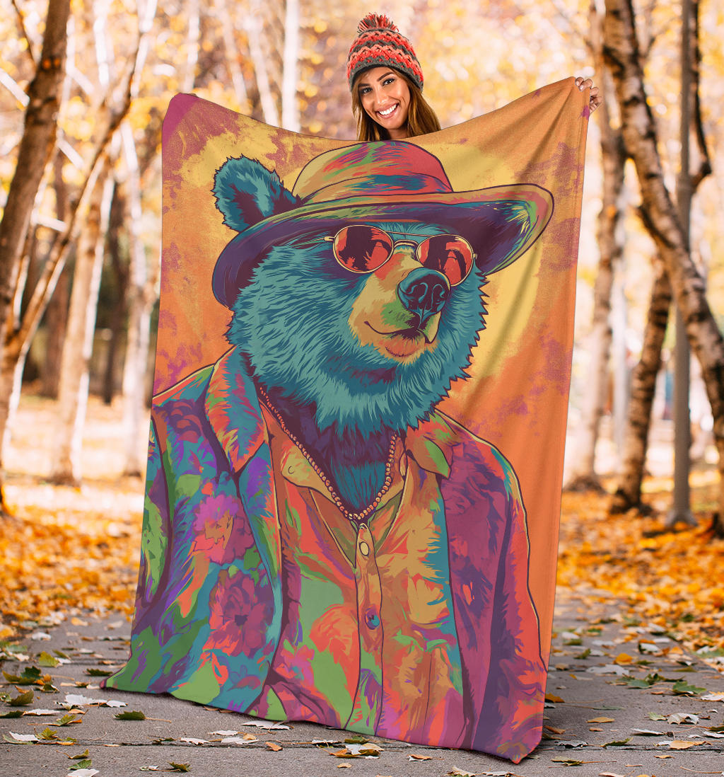 Bear Blanket, Trippy Psychedelics Bear Fleece Blanket, Bear Throw Blanket, Bear Gifts