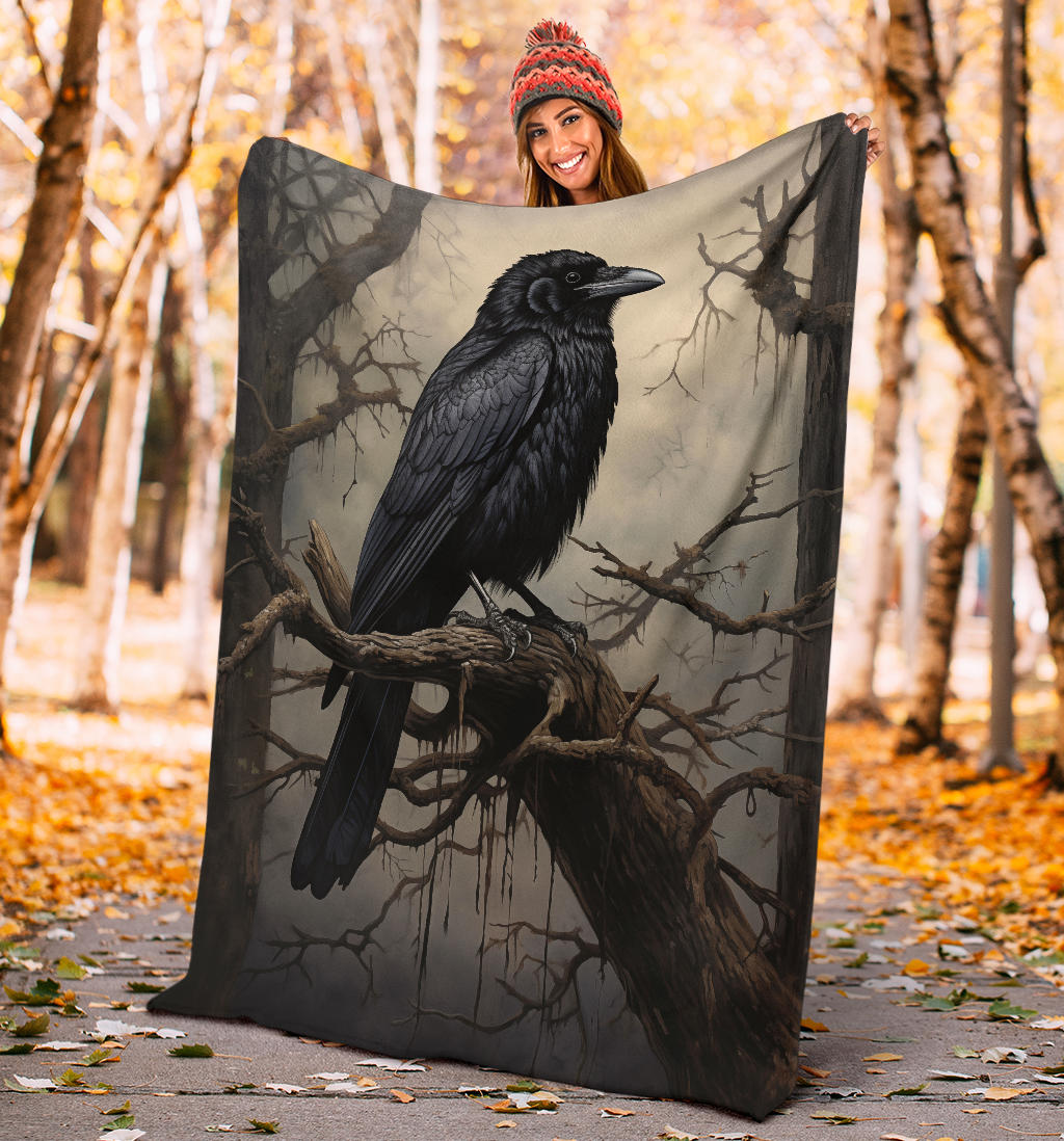 Crow Raven Blanket,  Goth Gifts, Crow Fleece Blanket, Crow Gifts, Crow Custom Blanket, Witchy Blanket