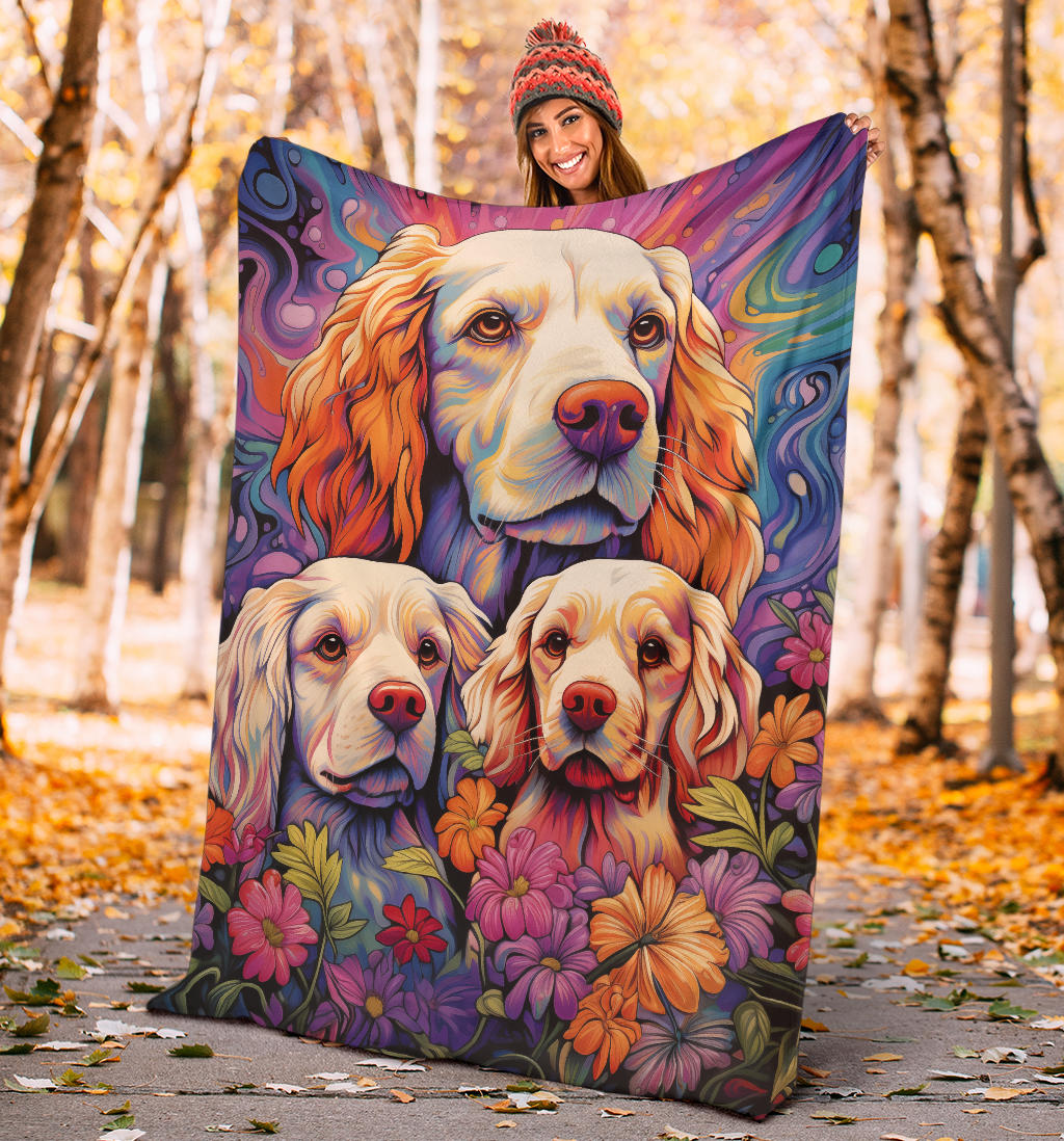 Clumber Spaniel Blanket, Trippy Psychedelics Clumber Spaniel Fleece Blanket, Clumber Spaniel Throw Blanket, Clumber Spaniel Gifts