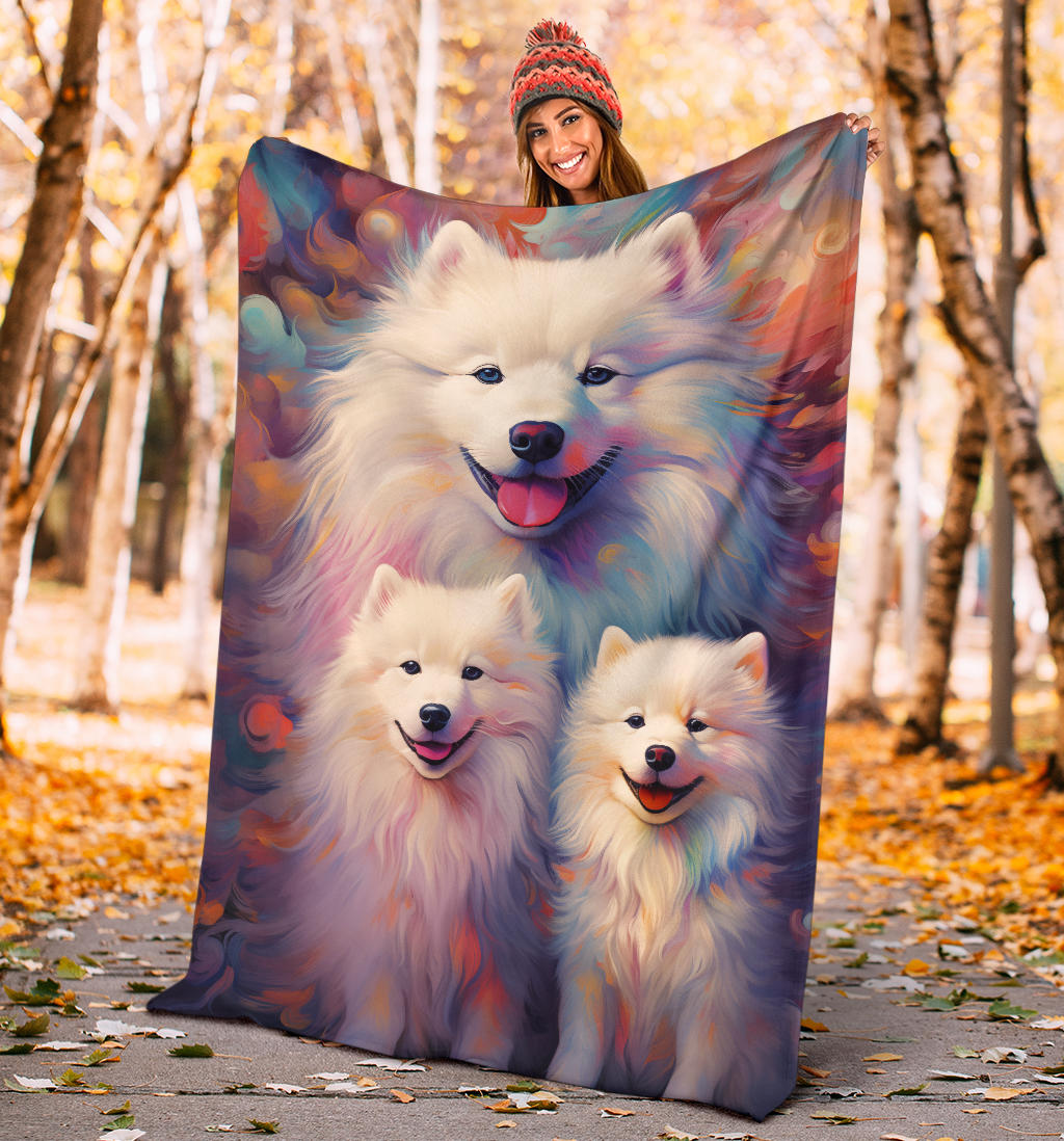 Samoyed Blanket, Trippy Psychedelics Samoyed Fleece Blanket, Samoyed Throw Blanket, Samoyed Gifts