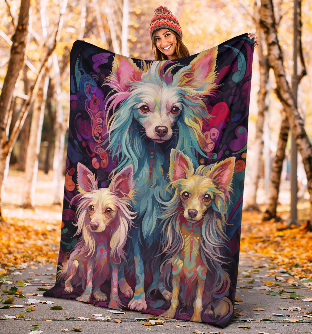 Chinese Crested Blanket, Trippy Psychedelics Chinese Crested Fleece Blanket, Chinese Crested Throw Blanket, Chinese Crested Gifts