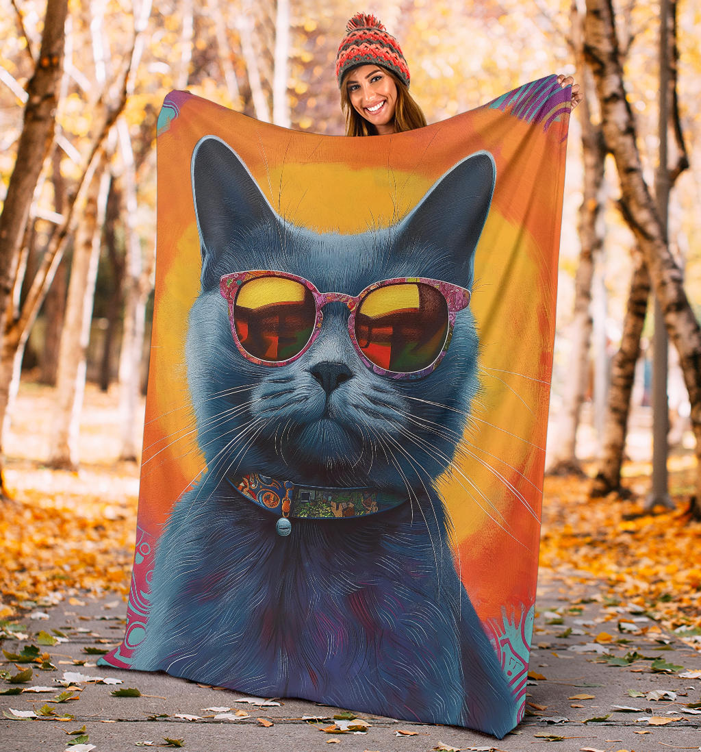 Chartreux cat Blanket, Trippy Psychedelics Chartreux cat Fleece Blanket, Chartreux cat Throw Blanket, Chartreux cat Gifts