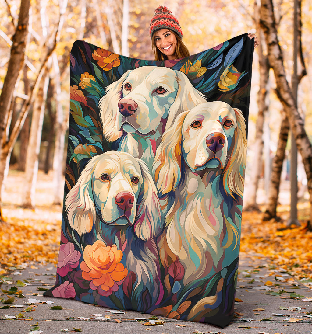 Clumber Spaniel Blanket, Trippy Psychedelics Clumber Spaniel Fleece Blanket, Clumber Spaniel Throw Blanket, Clumber Spaniel Gifts