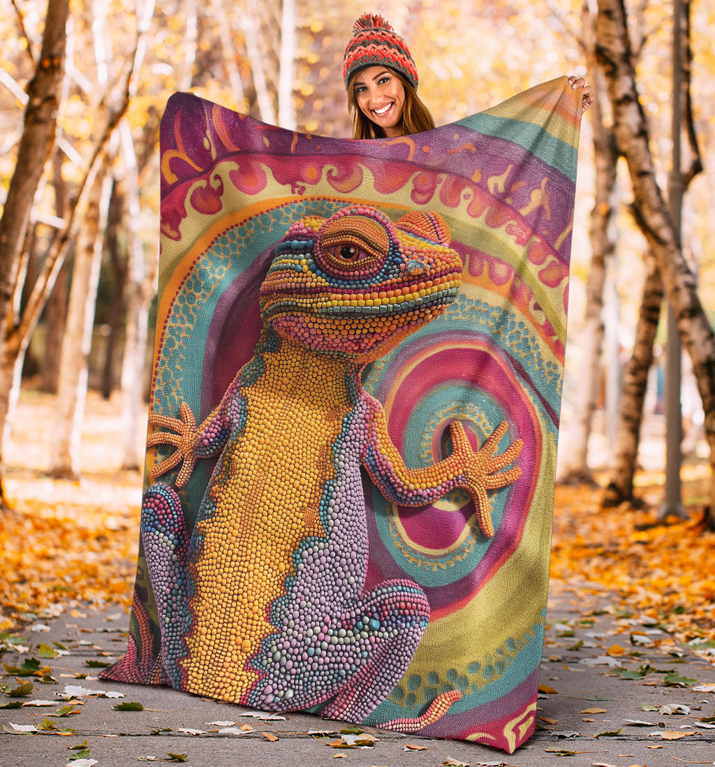 Lizard Blanket, Trippy Psychedelics Lizard Fleece Blanket, Lizard Throw Blanket, Lizard Gifts