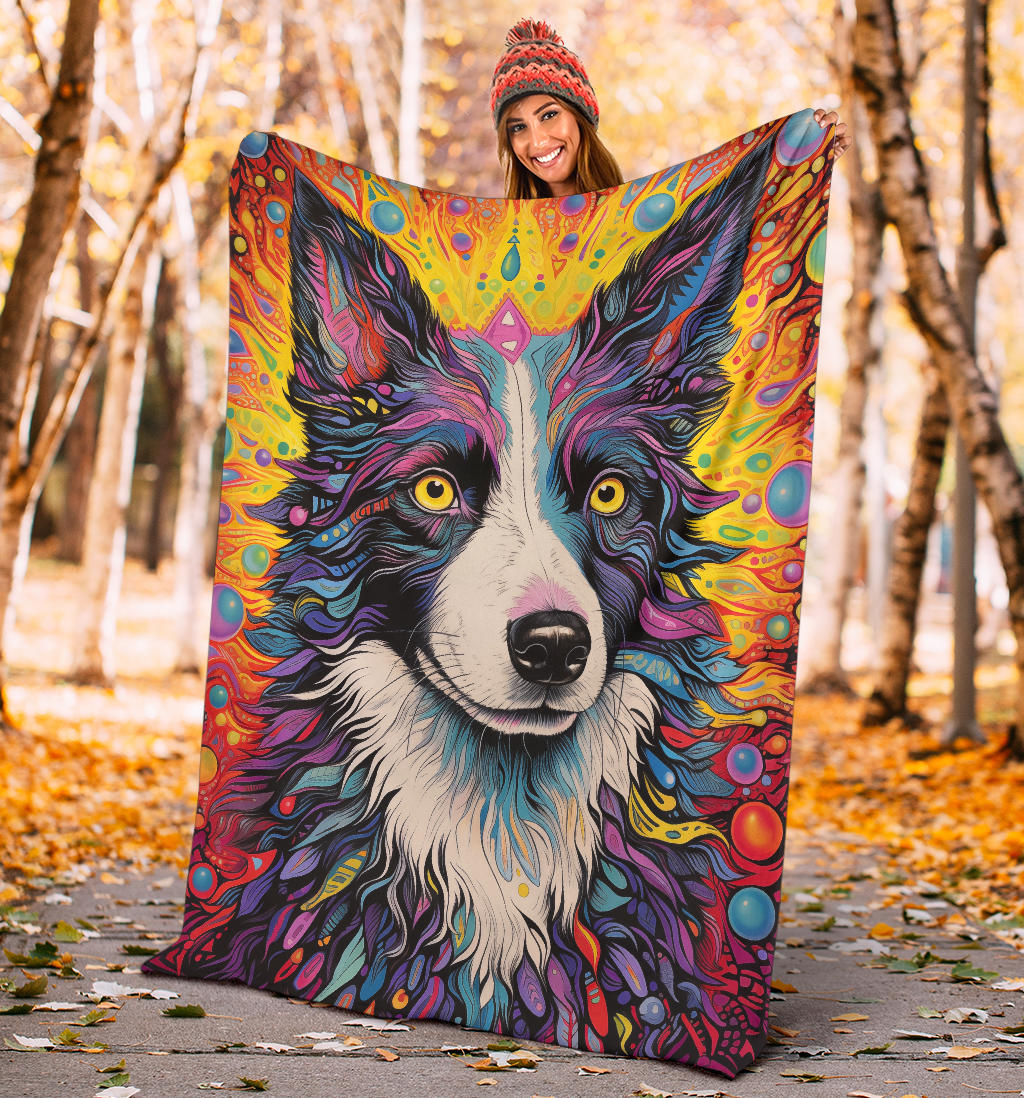 Border Collie Blanket, Border Collie Trippy Psychedelics Blanket, Border Collie Gifts, Border Collie Throw Blanket