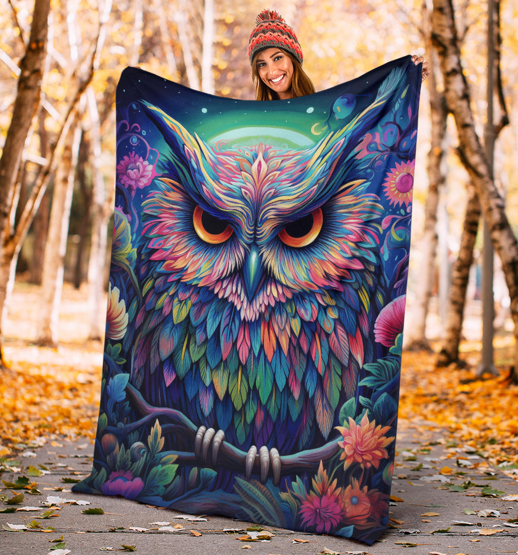 Trippy Psychedelics Owl Blanket