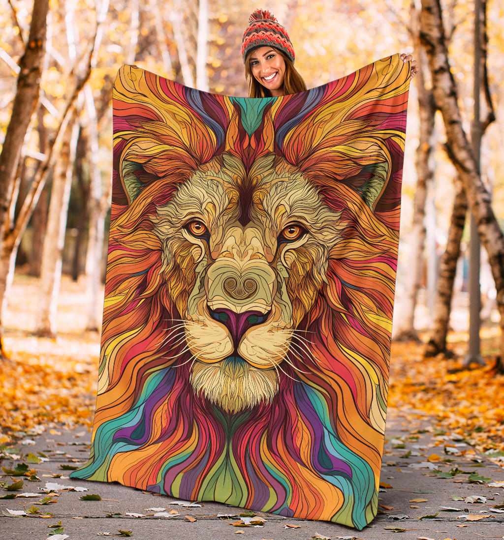 Lion Blanket, Trippy Psychedelics Lion Fleece Blanket, Lion Throw Blanket, Lion Gifts