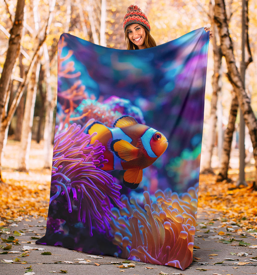 Clownfish Blanket, Trippy Psychedelics Clownfish Fleece Blanket, Clownfish Throw Blanket, Clownfish Gifts