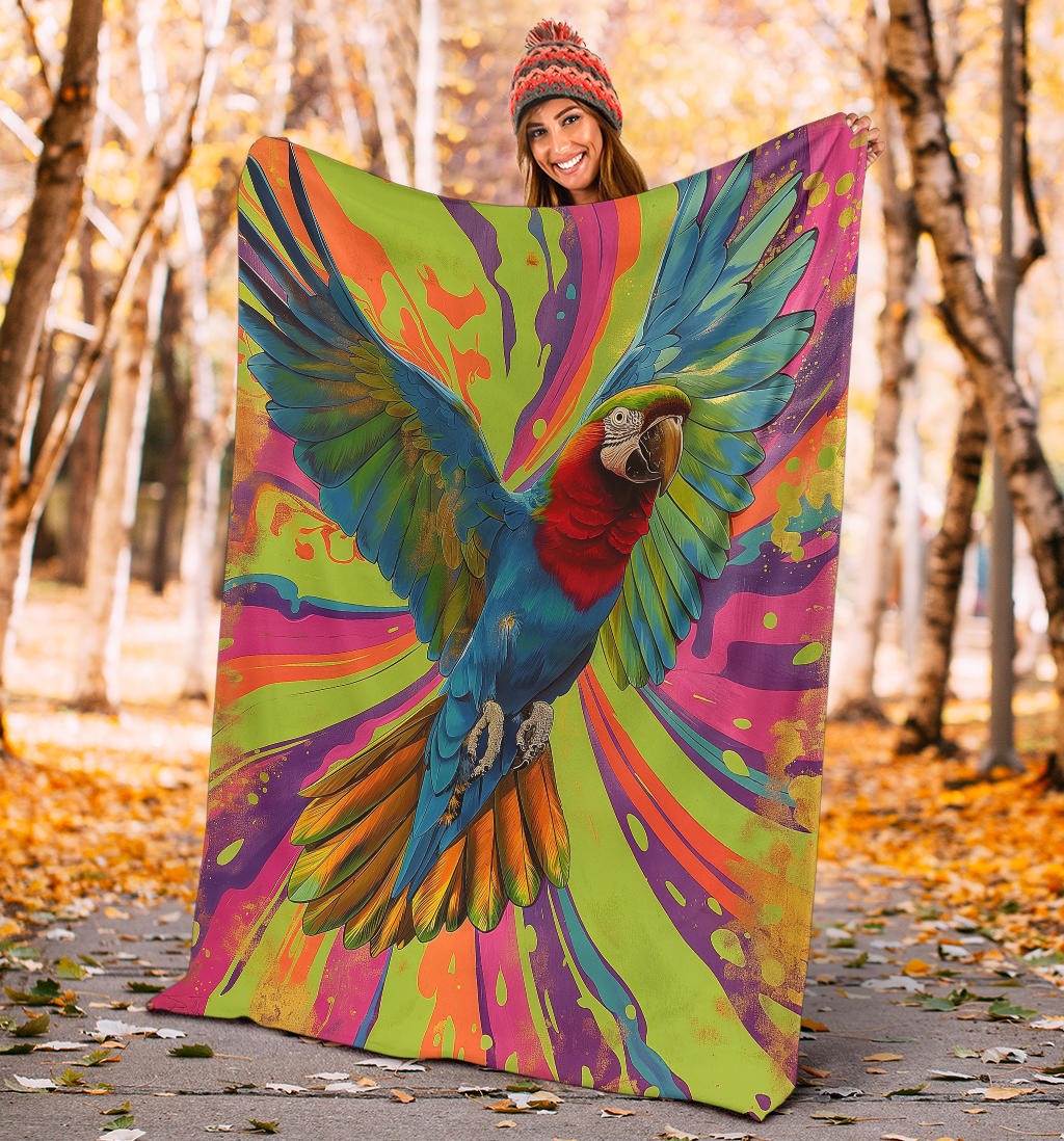 Parrot Blanket, Trippy Psychedelics Parrot Fleece Blanket, Parrot Throw Blanket, Parrot Gifts