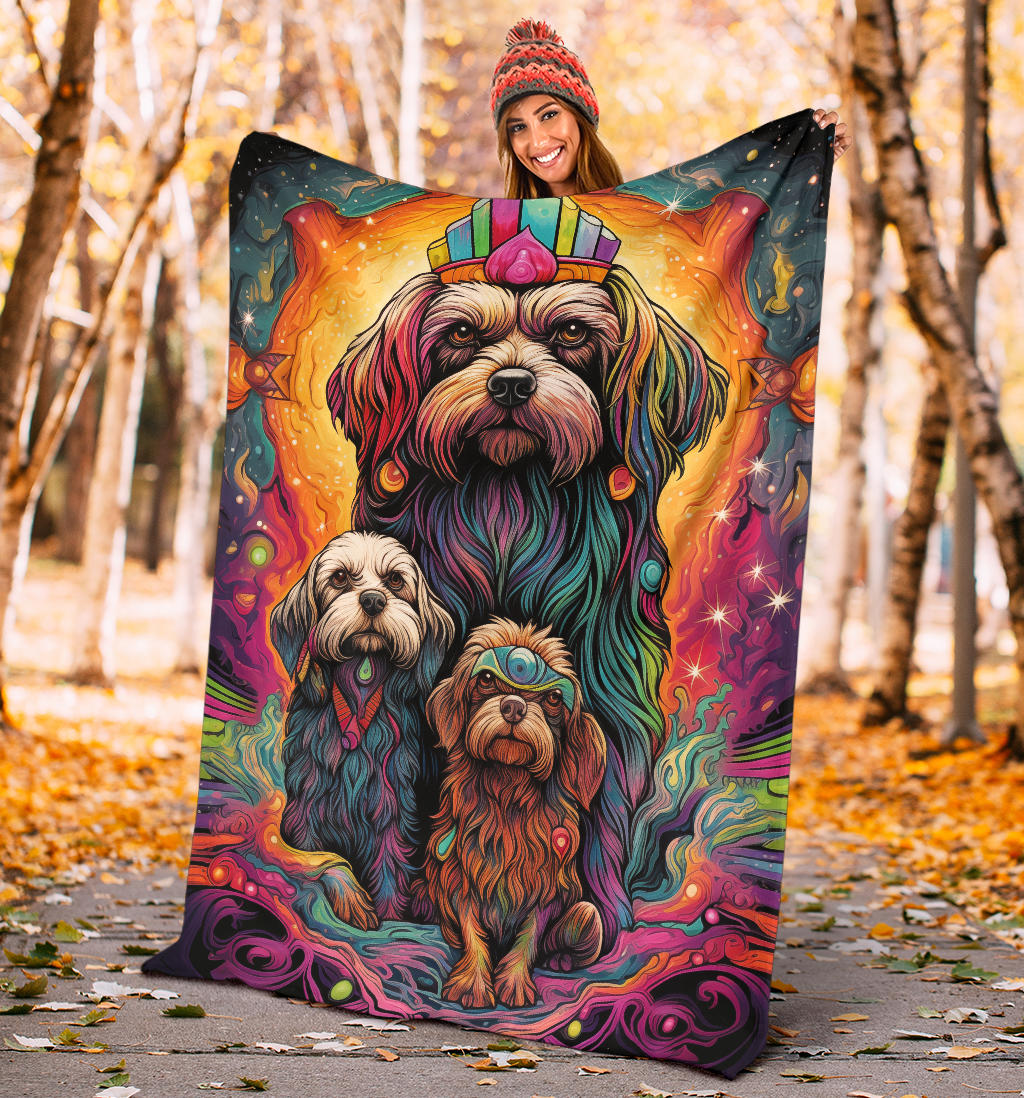 Lowchen Blanket, Trippy Psychedelics Lowchen Fleece Blanket, Lowchen Throw Blanket, Lowchen Gifts