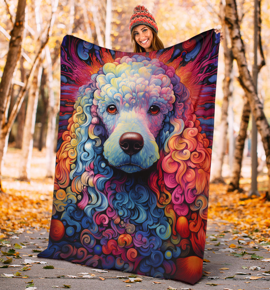 Trippy Psychedelics Poodle Blanket, Poodle Throw Blanket, Poodle Fleece Blanket, Poodle Gifts