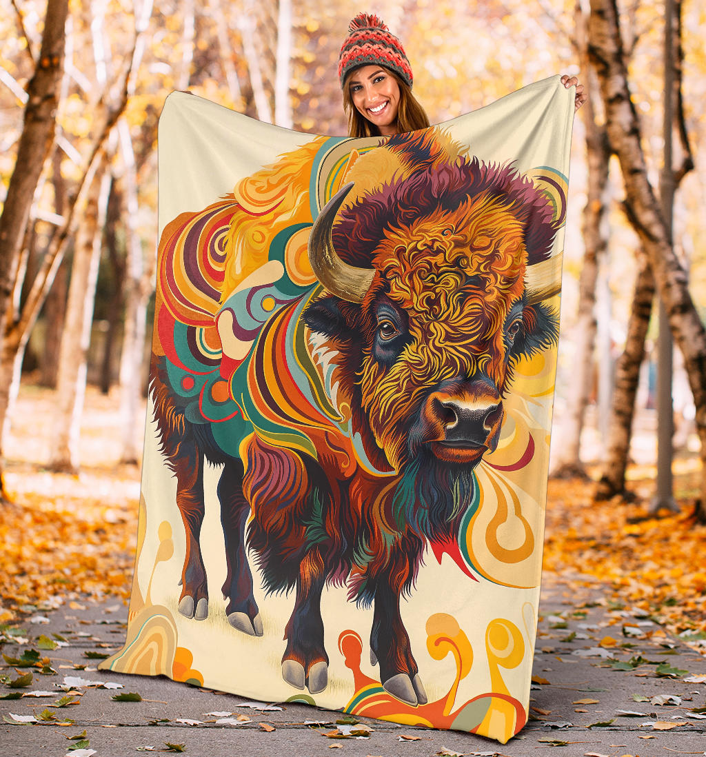 Bison Blanket, Trippy Psychedelics Bison Fleece Blanket, Bison Throw Blanket, Bison Gifts