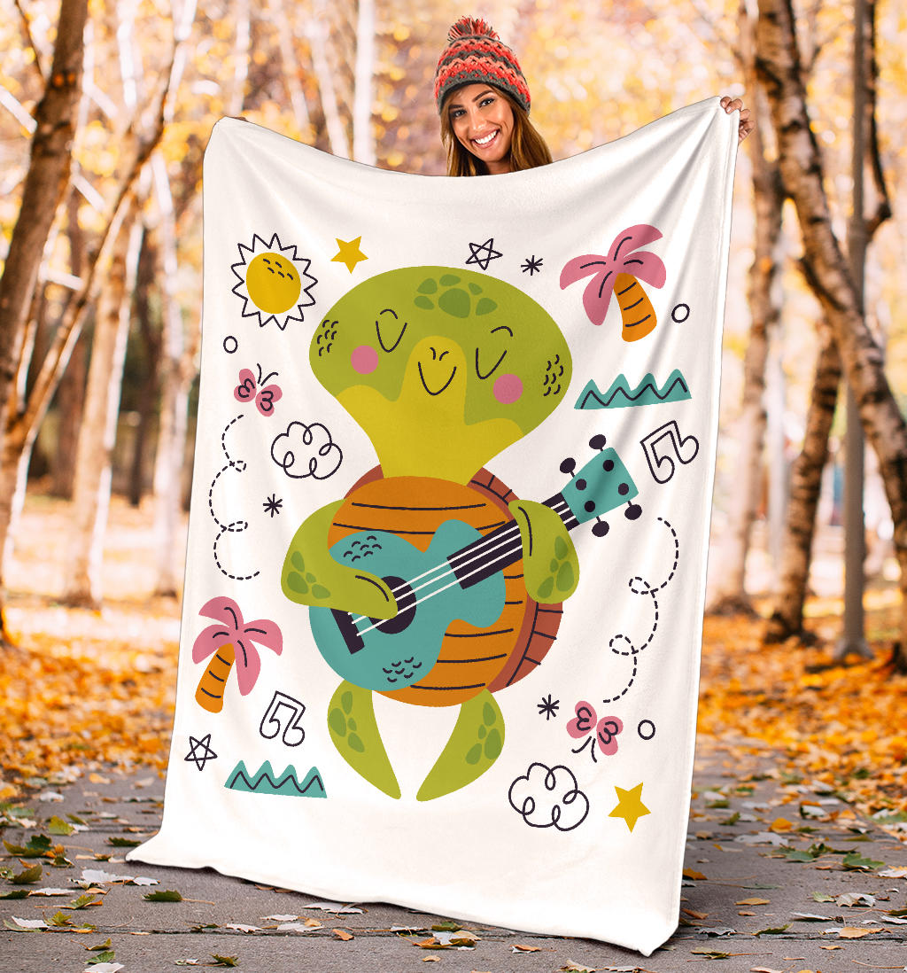 Turtle Playing Guitar Blanket