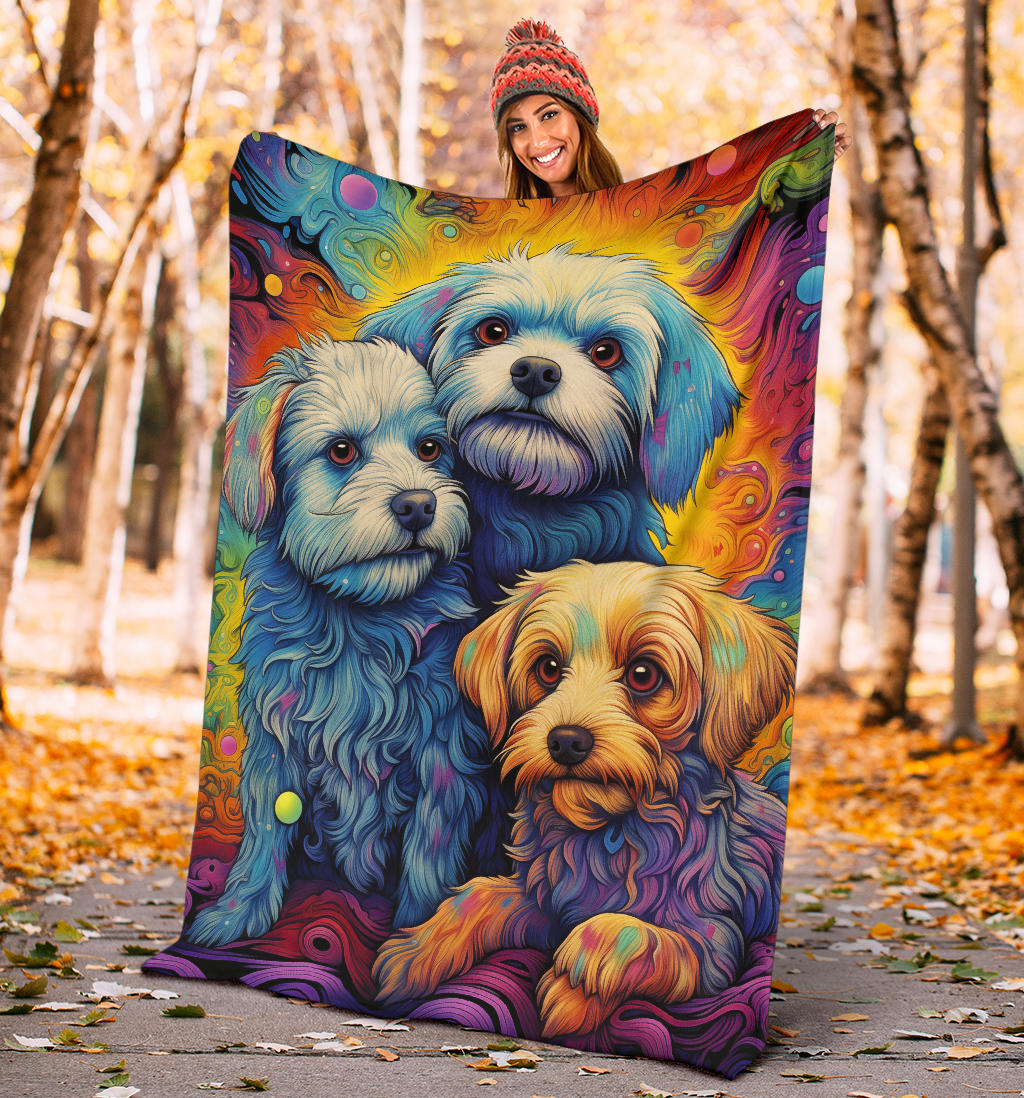 Dandie Dinmont Terrier  Blanket, Trippy Psychedelics Dandie Dinmont Terrier Fleece Blanket, Dandie Dinmont Terrier Throw Blanket, Dandie Dinmont Terrier Gifts