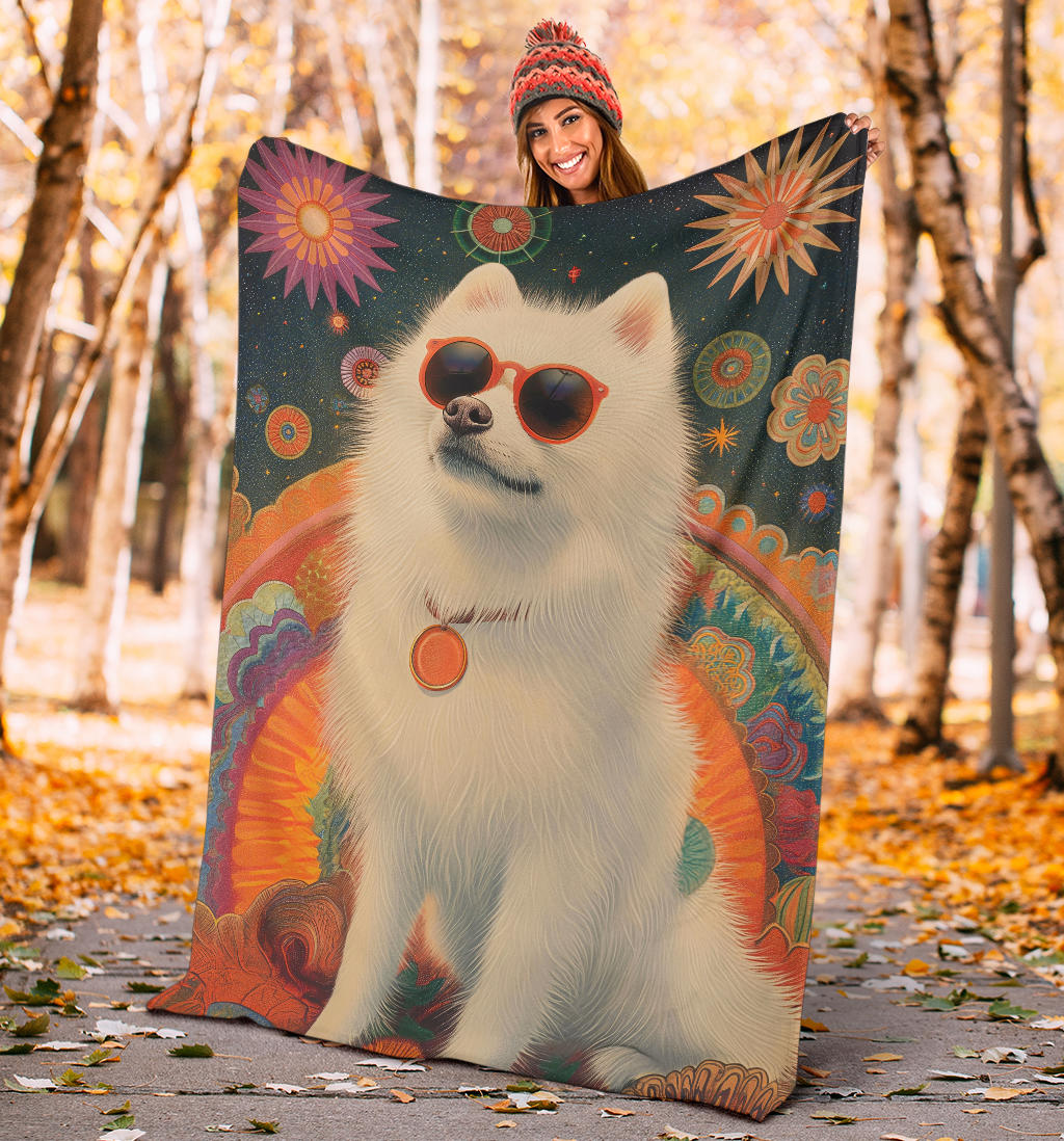 Japanese Spitz Blanket, Trippy Psychedelics Japanese Spitz Fleece Blanket, Japanese Spitz Throw Blanket, Japanese Spitz Gifts