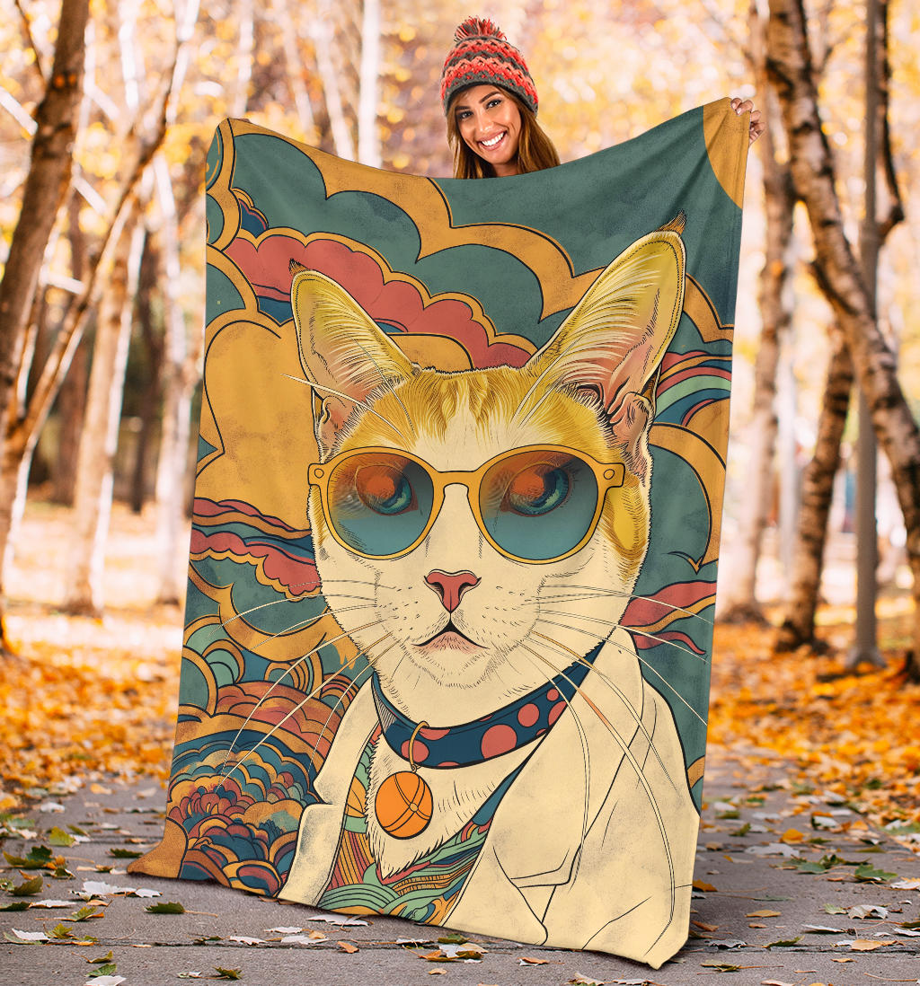 Japanese Bobtail cat Blanket, Trippy Psychedelics Japanese Bobtail cat Fleece Blanket, Japanese Bobtail cat Throw Blanket, Japanese Bobtail cat Gifts