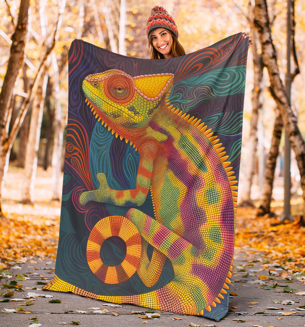 Chameleon Blanket, Trippy Psychedelics Chameleon Fleece Blanket, Chameleon Throw Blanket, Chameleon Gifts