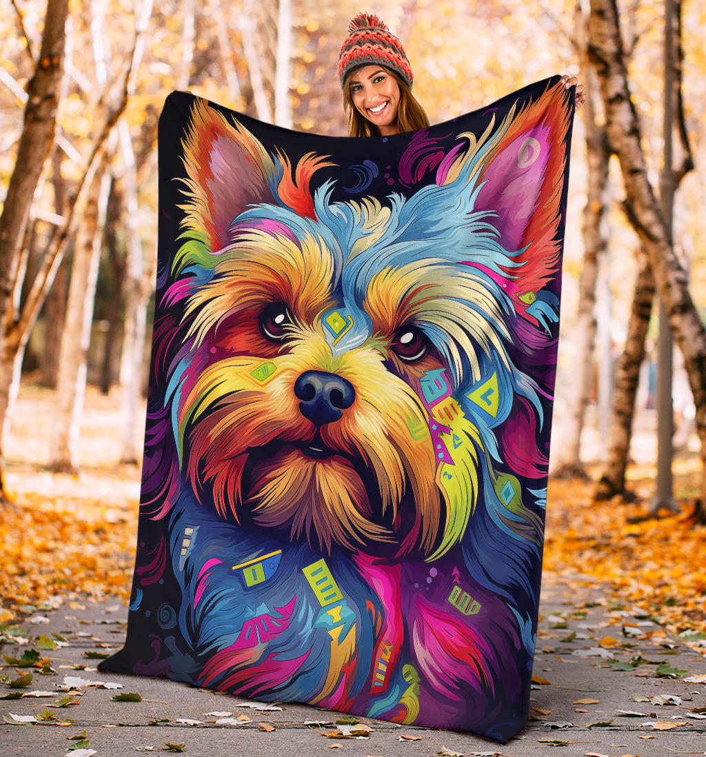 Trippy Psychedelics Yorkshire Terrier Blanket, Yorkshire Terrier Throw Blanket, Yorkshire Terrier Fleece Blanket, Yorkshire Terrier Gifts