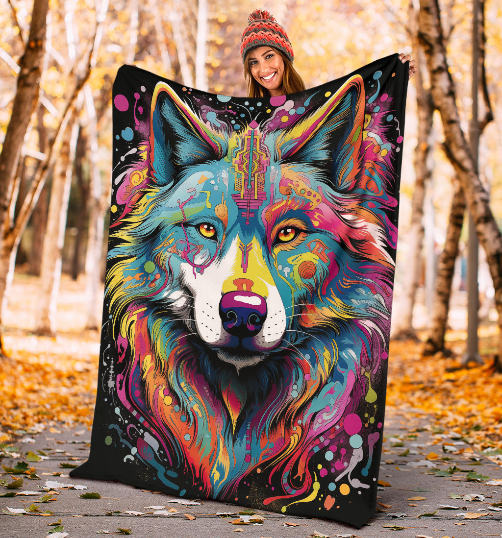 Trippy Psychedelics Siberian Husky Blanket, Siberian Husky Fleece Blanket, Siberian Husky Throw Blanket, Siberian Husky Gifts