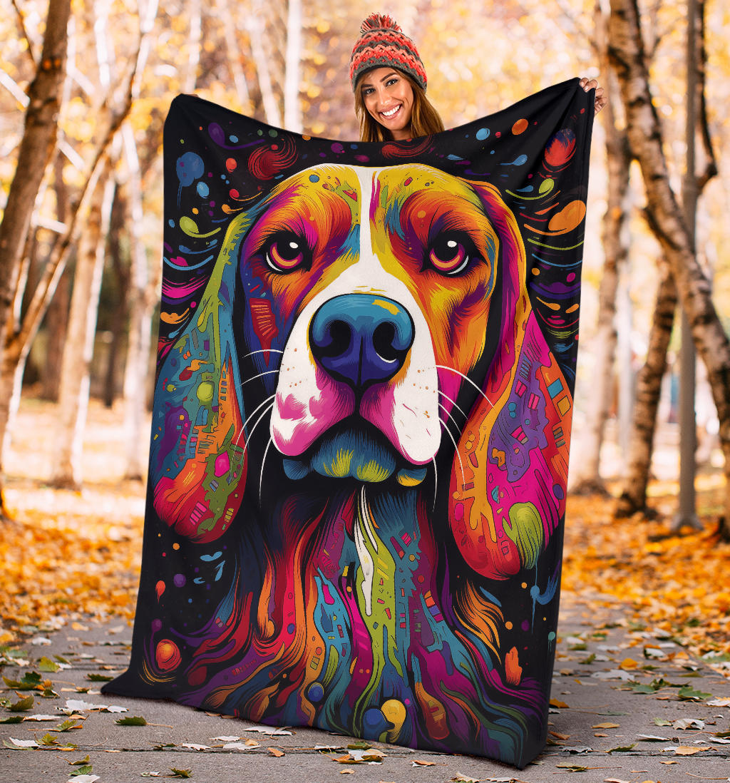 Trippy Psychedelics Beagle Dog, Beagle Dog Fleece Blanket, Beagle Dog Throw Blanket, Beagle Gifts