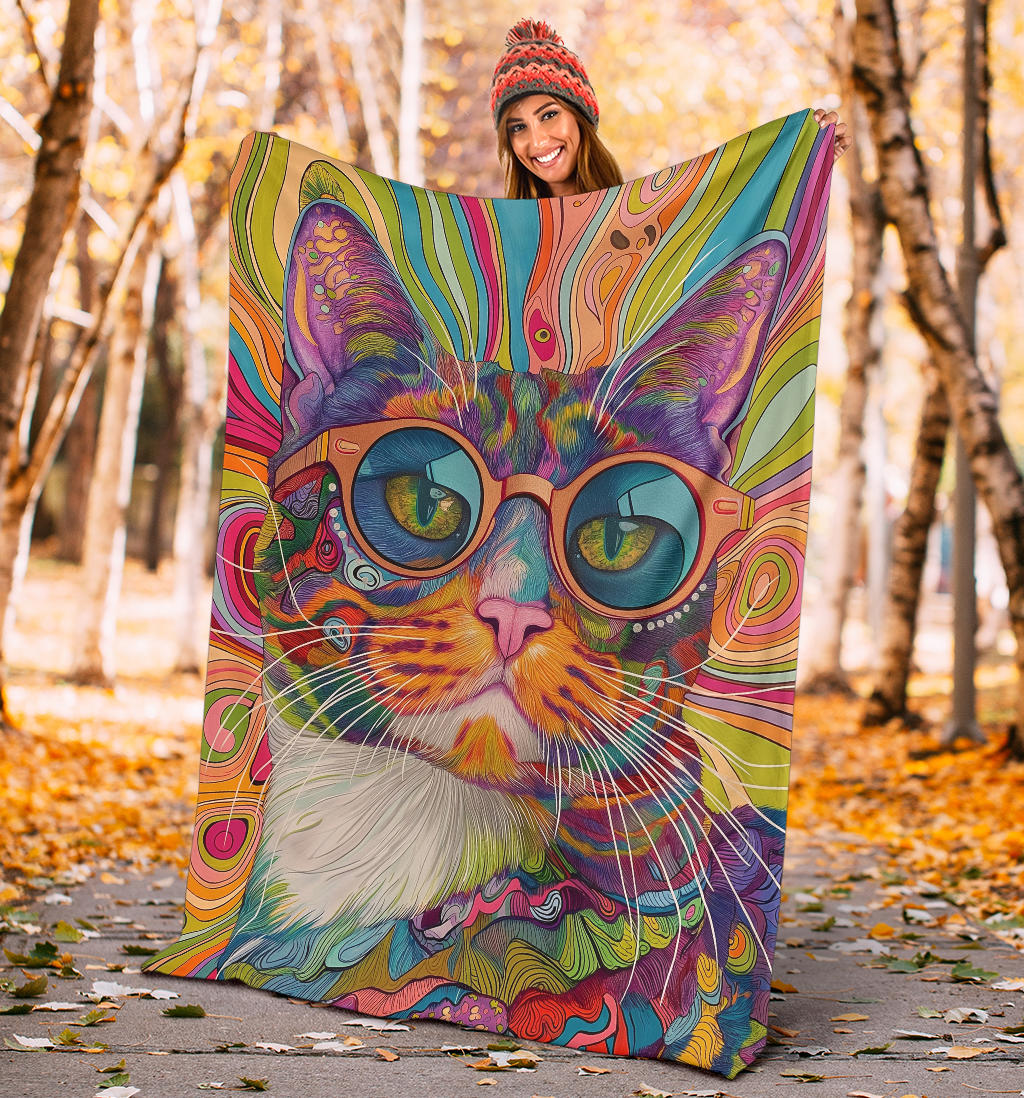 American Wirehair cat Blanket, Trippy Psychedelics American Wirehair cat Fleece Blanket, American Wirehair cat Throw Blanket, American Wirehair cat Gifts