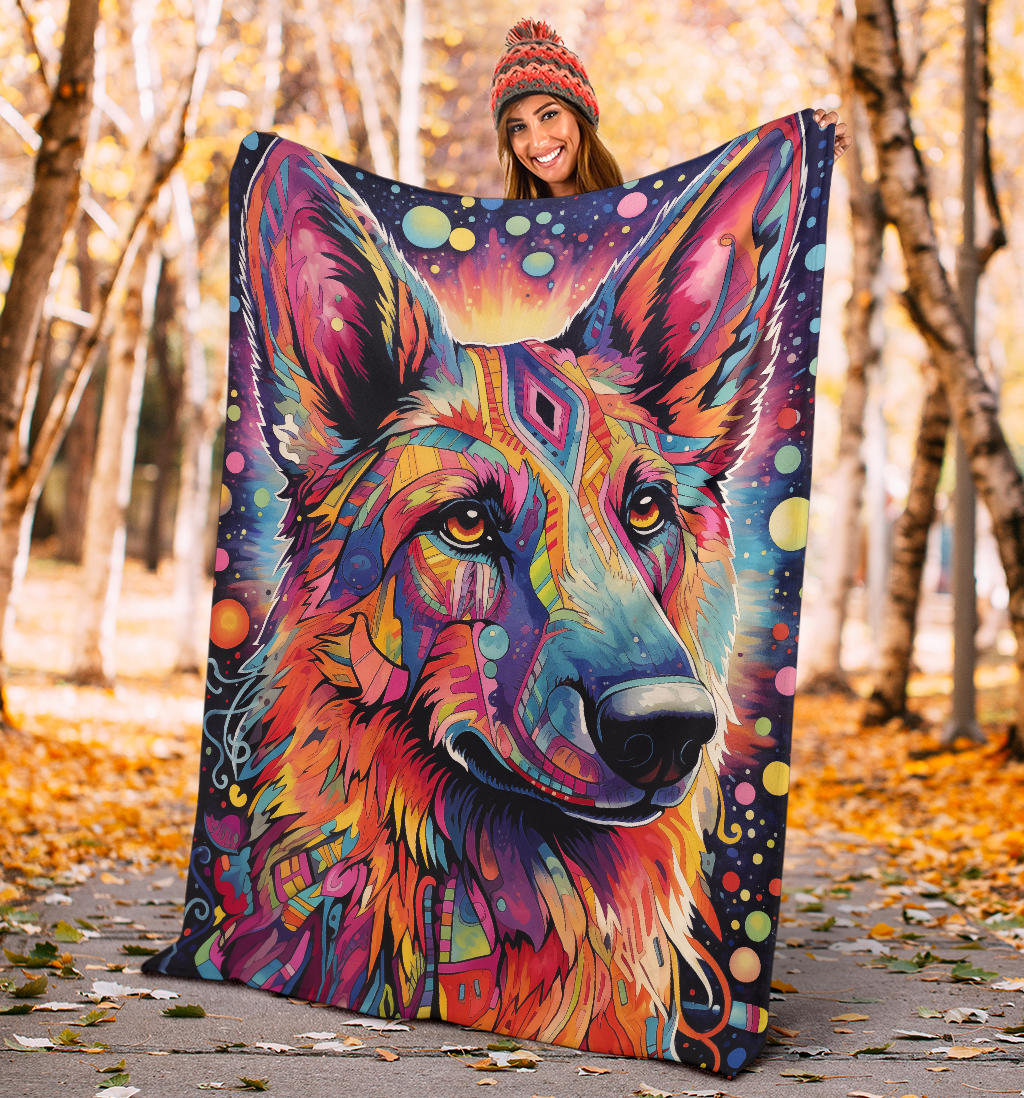 Trippy Psychedelics German Shepherd Blanket, German Shepherd Throw Blanket, German Shepherd Fleece Blanket, German Shepherd Gifts