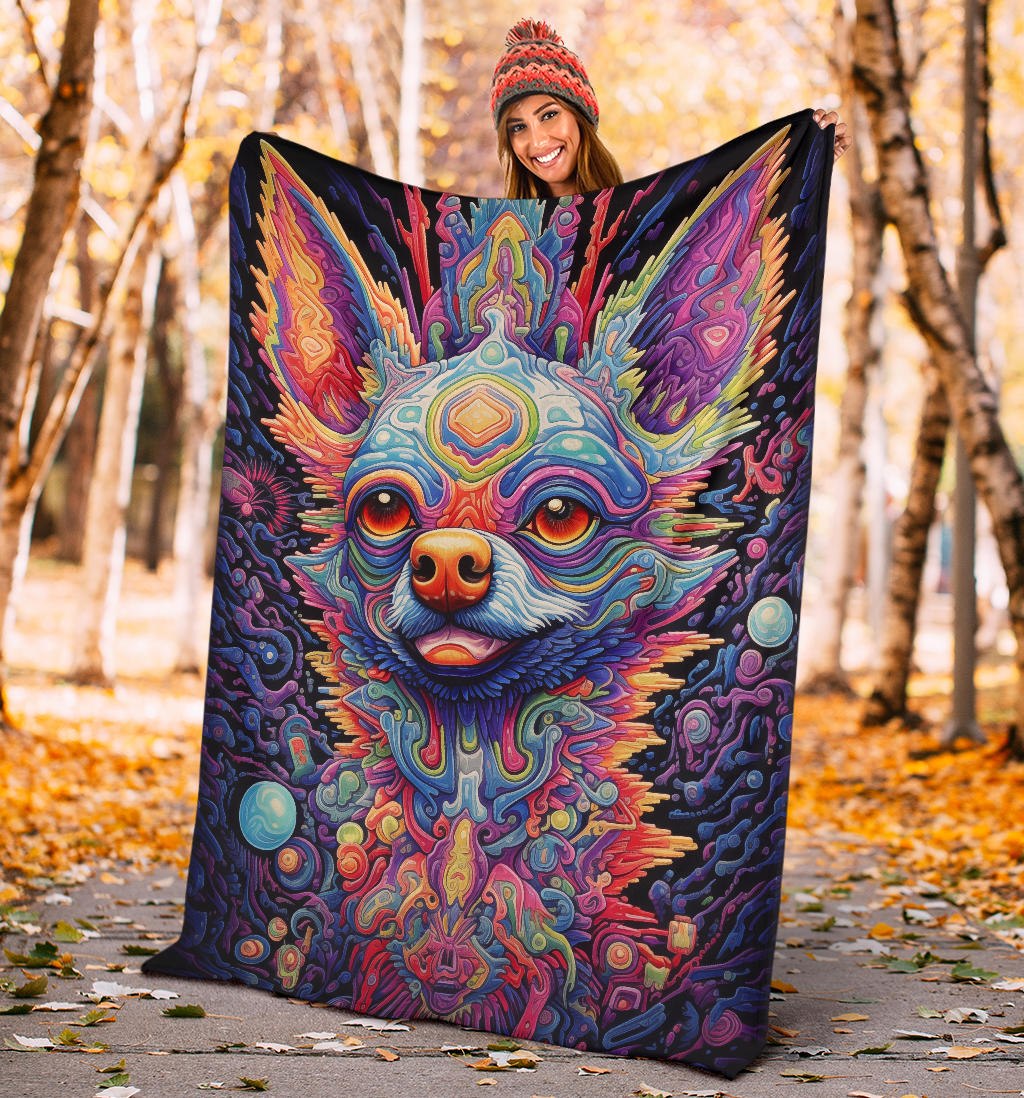 Trippy Psychedelics Chihuahua Blanket, Chihuahua Throw Blanket, Chihuahua Fleece Blanket, Chihuahua Gifts