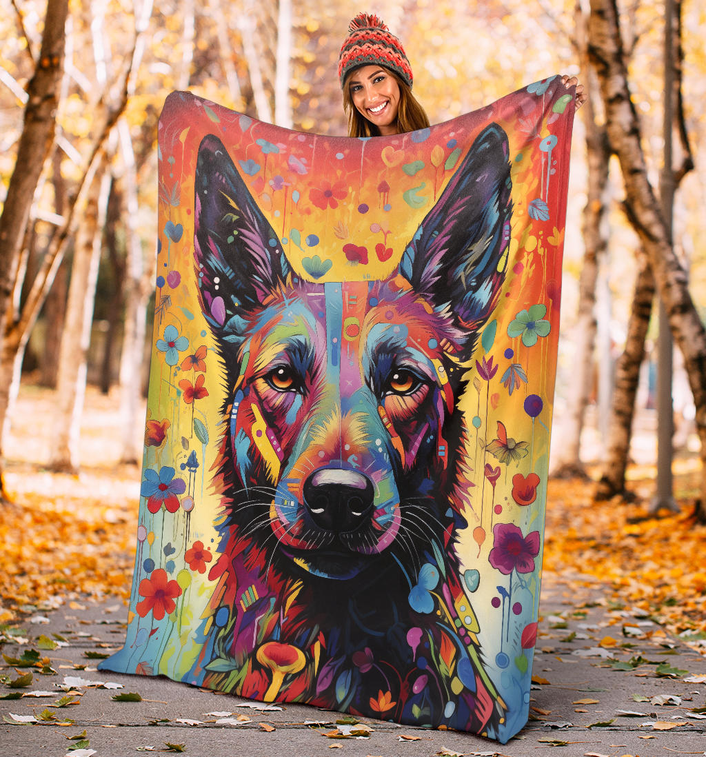 Dutch Shepherd Blanket, Trippy Psychedelics Dutch Shepherd Fleece Blanket, Dutch Shepherd Throw Blanket, Dutch Shepherd Gifts