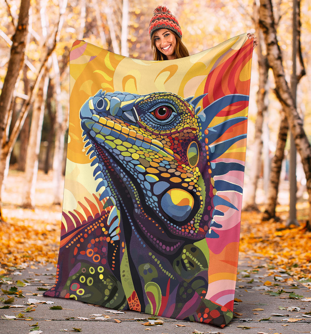 Iguana Blanket, Trippy Psychedelics Iguana Fleece Blanket, Iguana Throw Blanket, Iguana Gifts