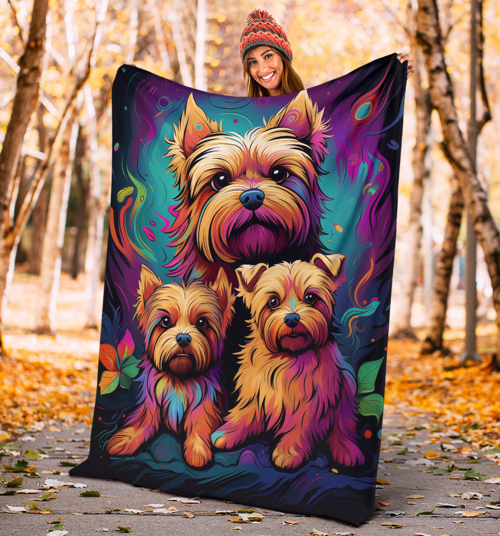 Norfolk Terrier Blanket, Trippy Psychedelics Norfolk Terrier Fleece Blanket, Norfolk Terrier Throw Blanket, Norfolk Terrier Gifts