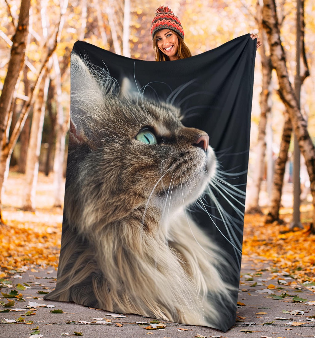 Norwegian Forest Cat Blanket, Trippy Psychedelics Norwegian Forest Cat Fleece Blanket, Norwegian Forest Cat Throw Blanket, Norwegian Forest Cat Gifts