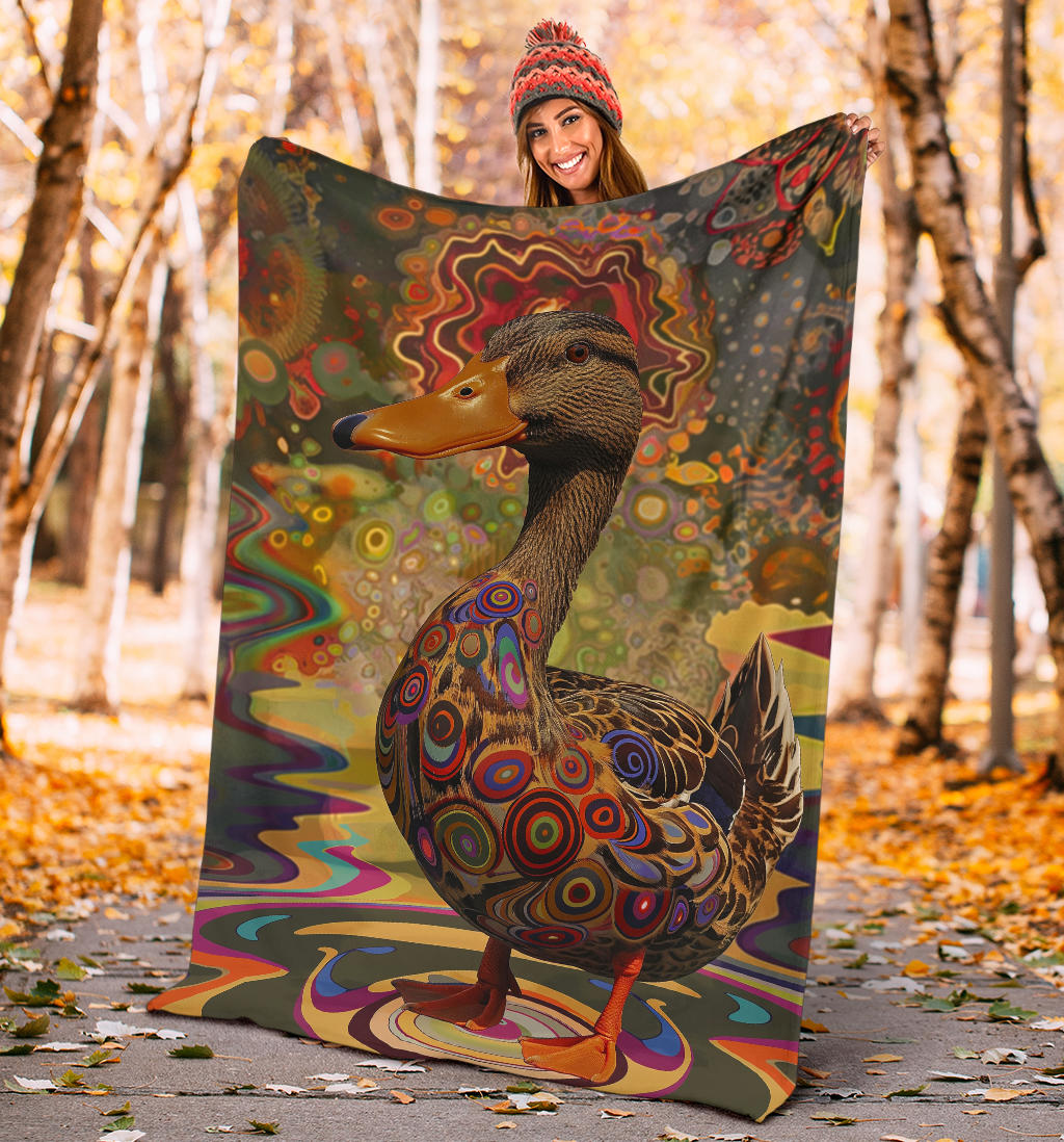 Duck Blanket, Trippy Psychedelics Duck Fleece Blanket, Duck Throw Blanket, Duck Gifts