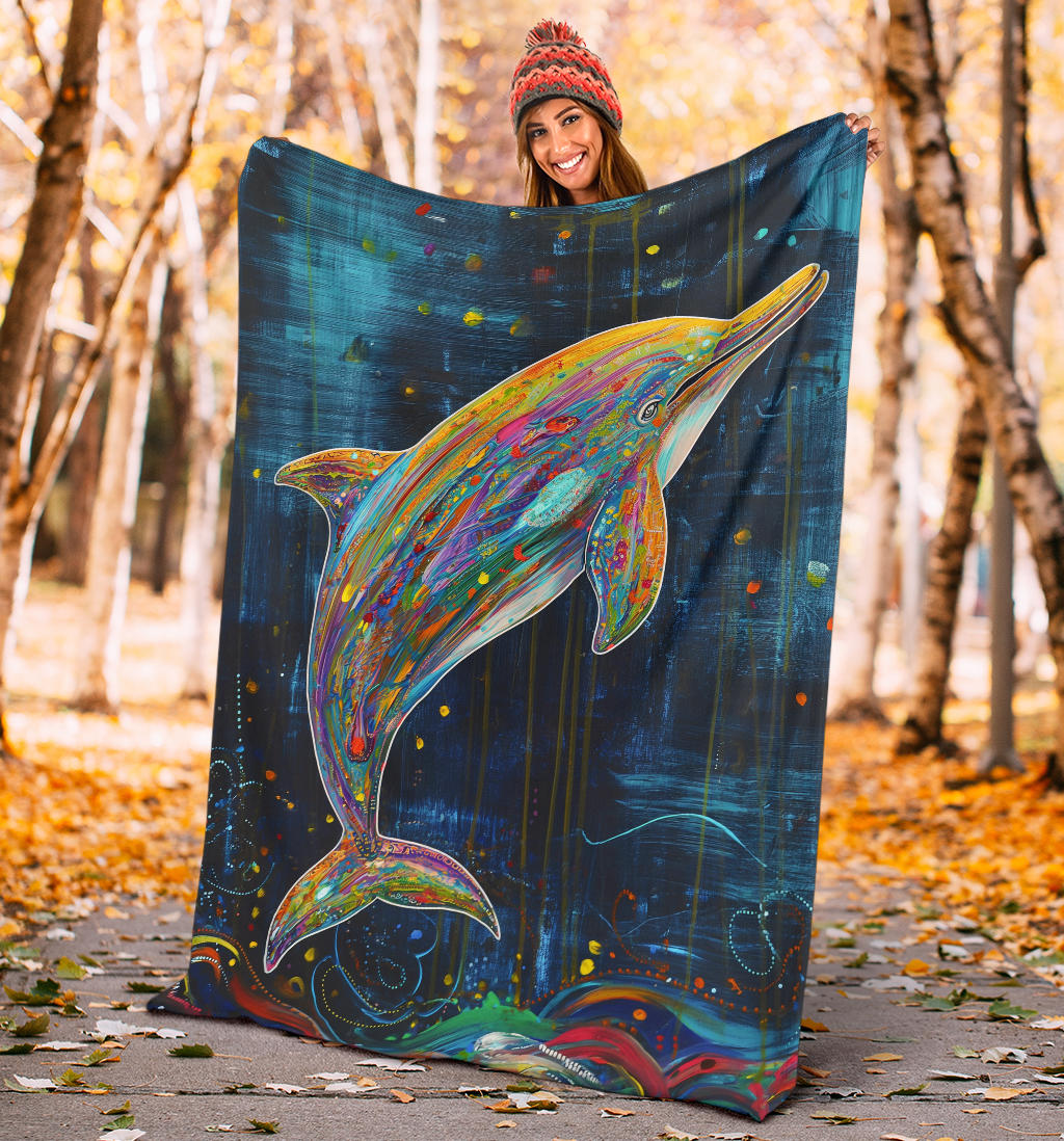 Dolphin Blanket, Trippy Psychedelics Dolphin Fleece Blanket, Dolphin Throw Blanket, Dolphin Gifts