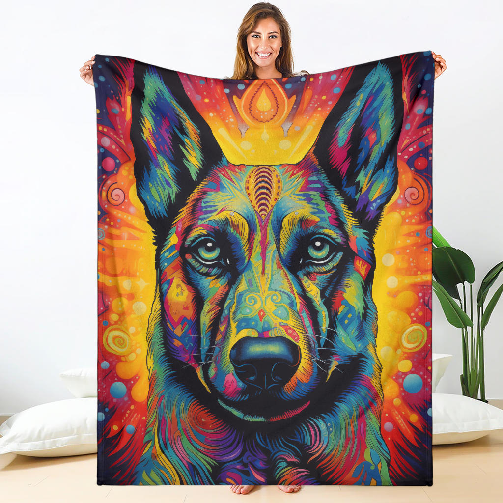 Belgian Malinois Blanket, Trippy Psychedelics Belgian Malinois  Fleece Blanket, Belgian Malinois Throw Blanket, Belgian Malinois Gifts