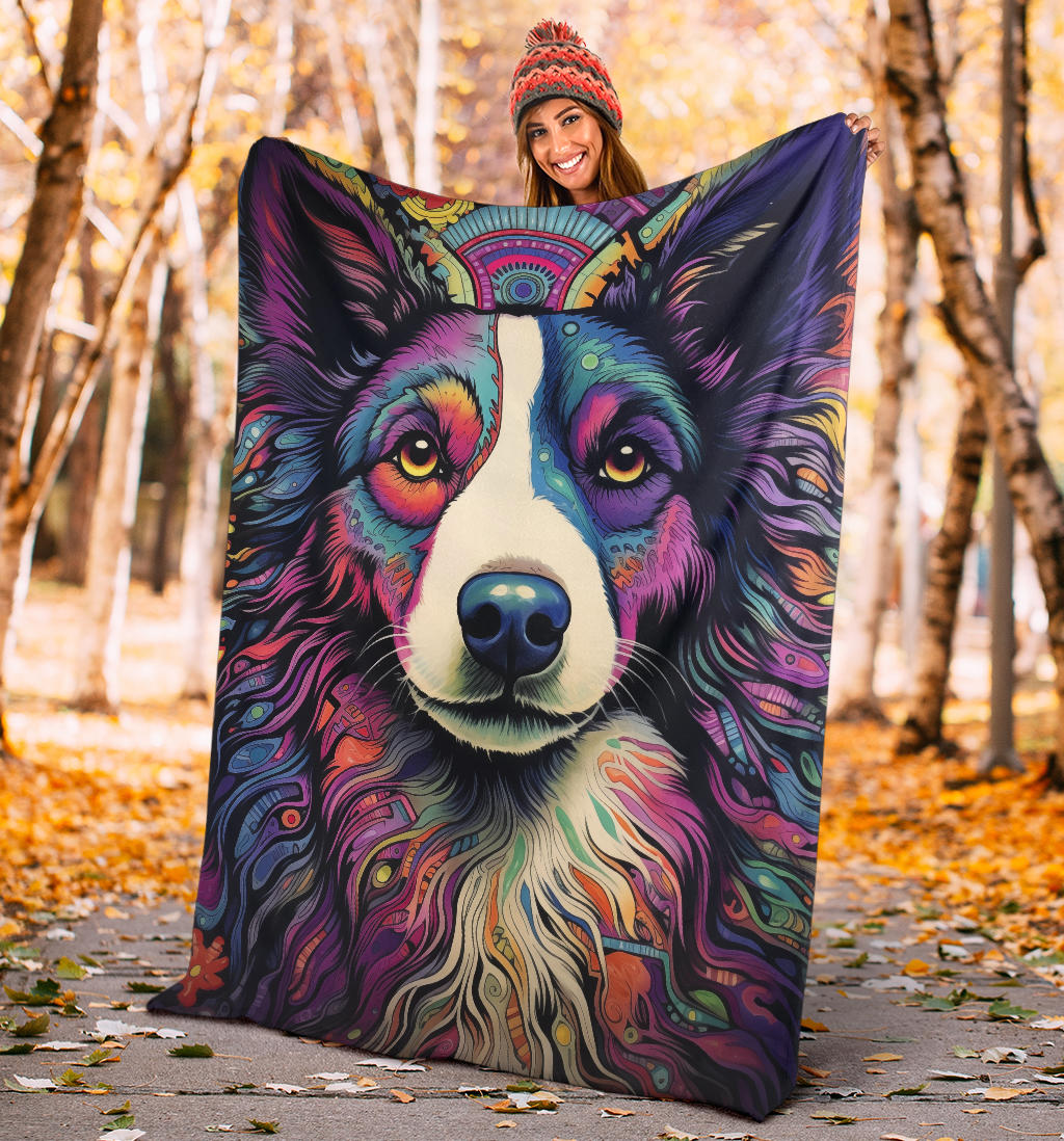 Border Collie Blanket, Border Collie Trippy Psychedelics Blanket, Border Collie Gifts, Border Collie Throw Blanket