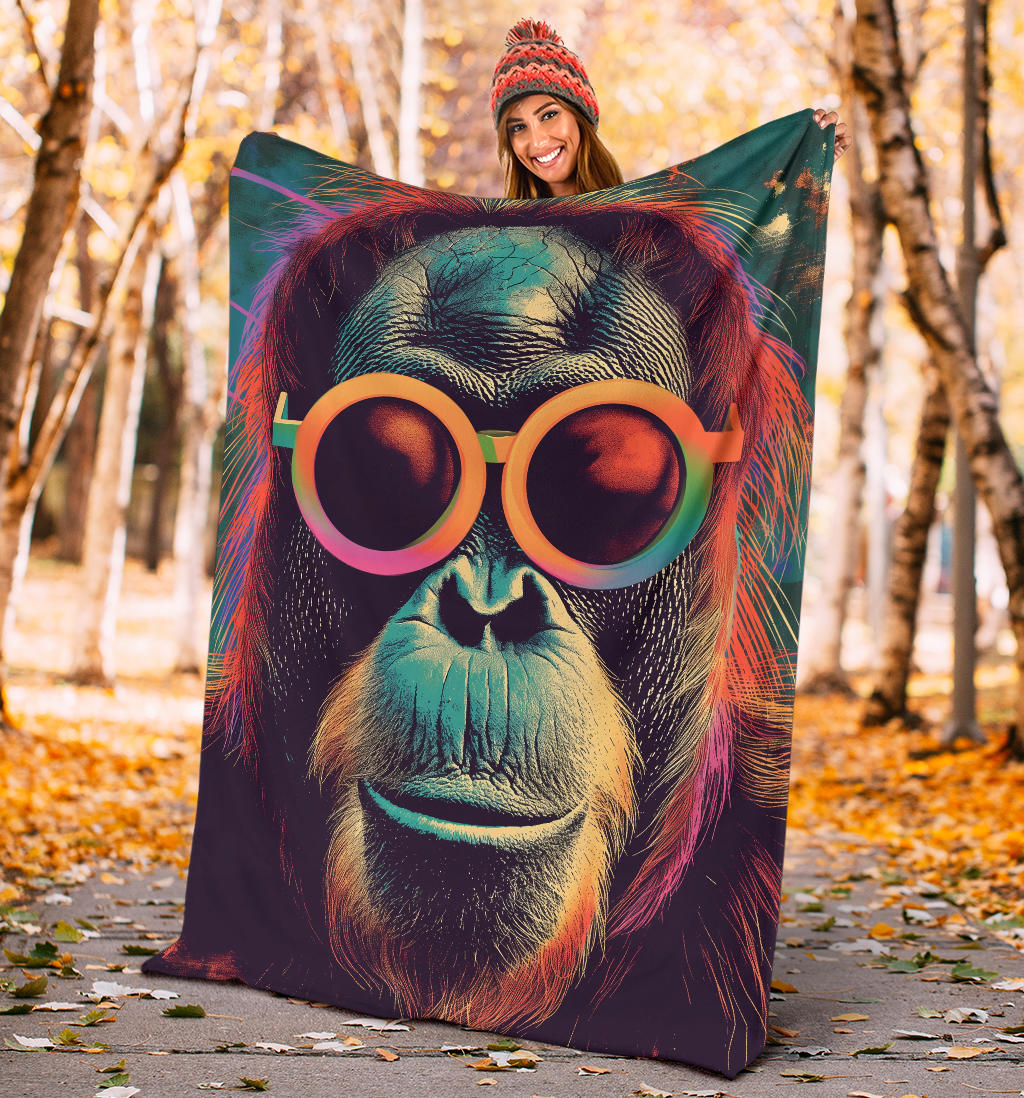 Orangutan animal Blanket, Trippy Psychedelics Orangutan animal Fleece Blanket, Orangutan animal Throw Blanket, Orangutan animal Gifts